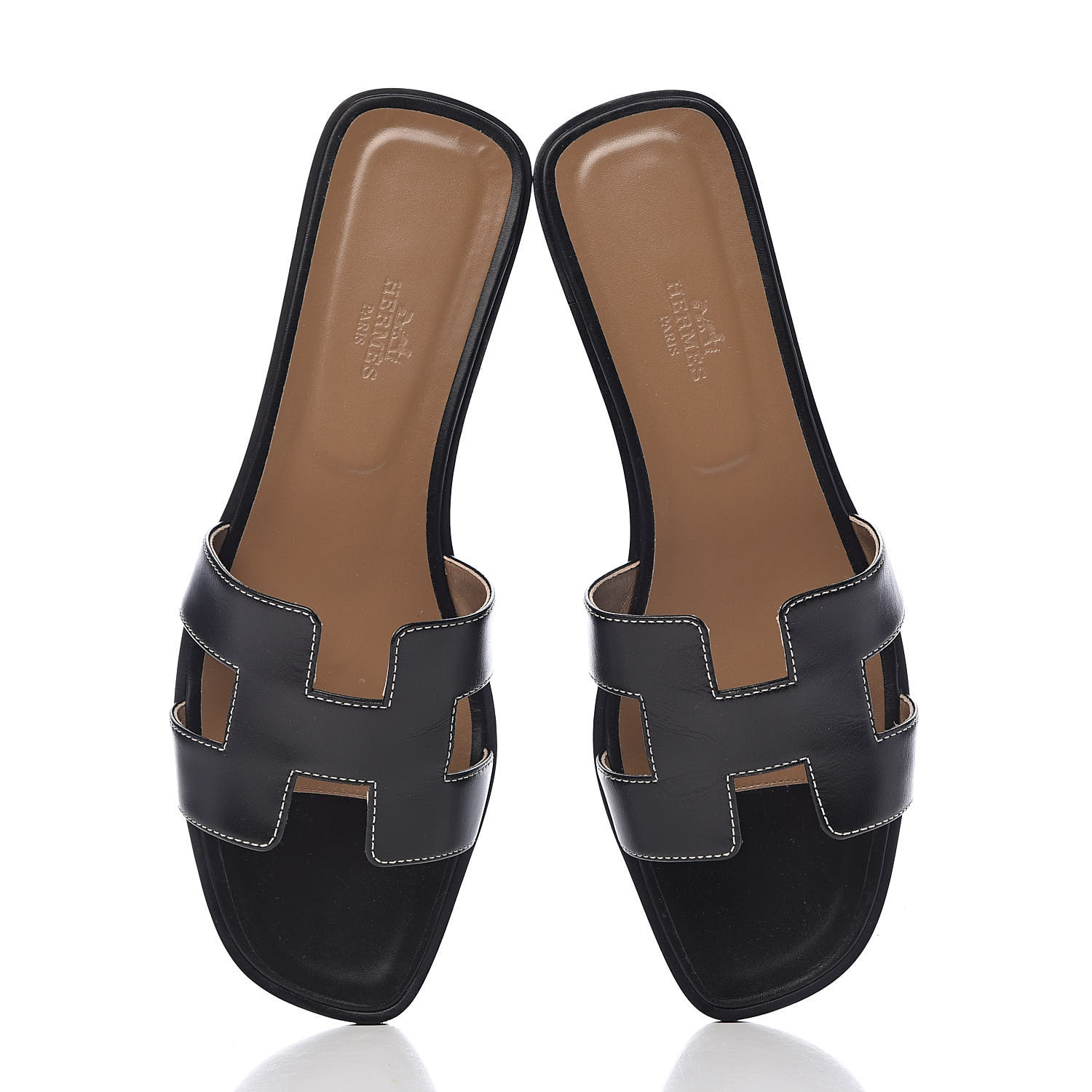 HERMES Box Calfskin Oran Sandals 41 Black 512277 | FASHIONPHILE