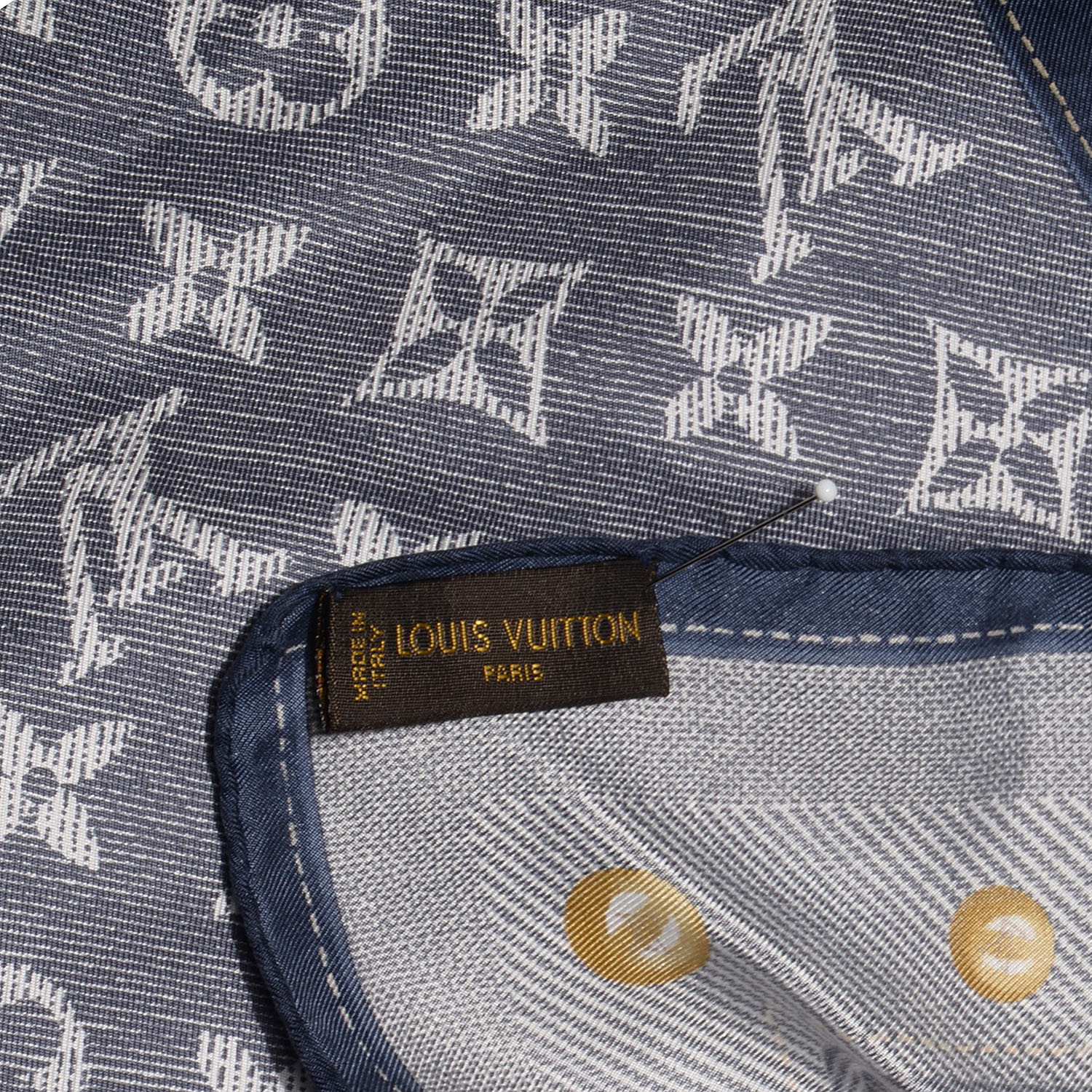 LOUIS VUITTON Silk Monogram New Denim Bandana Scarf Navy 67964