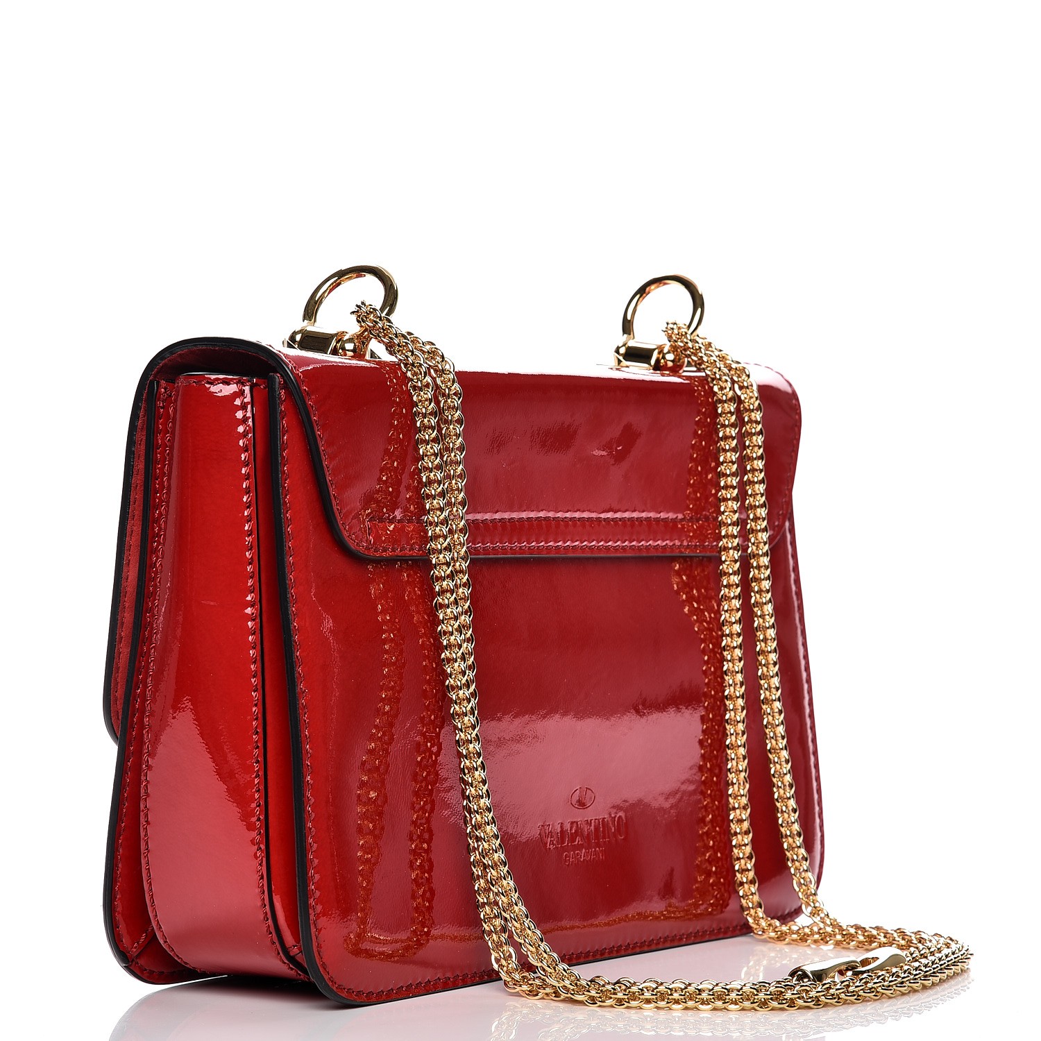 VALENTINO Patent L'Amour Rockstud Shoulder Bag Red 218370