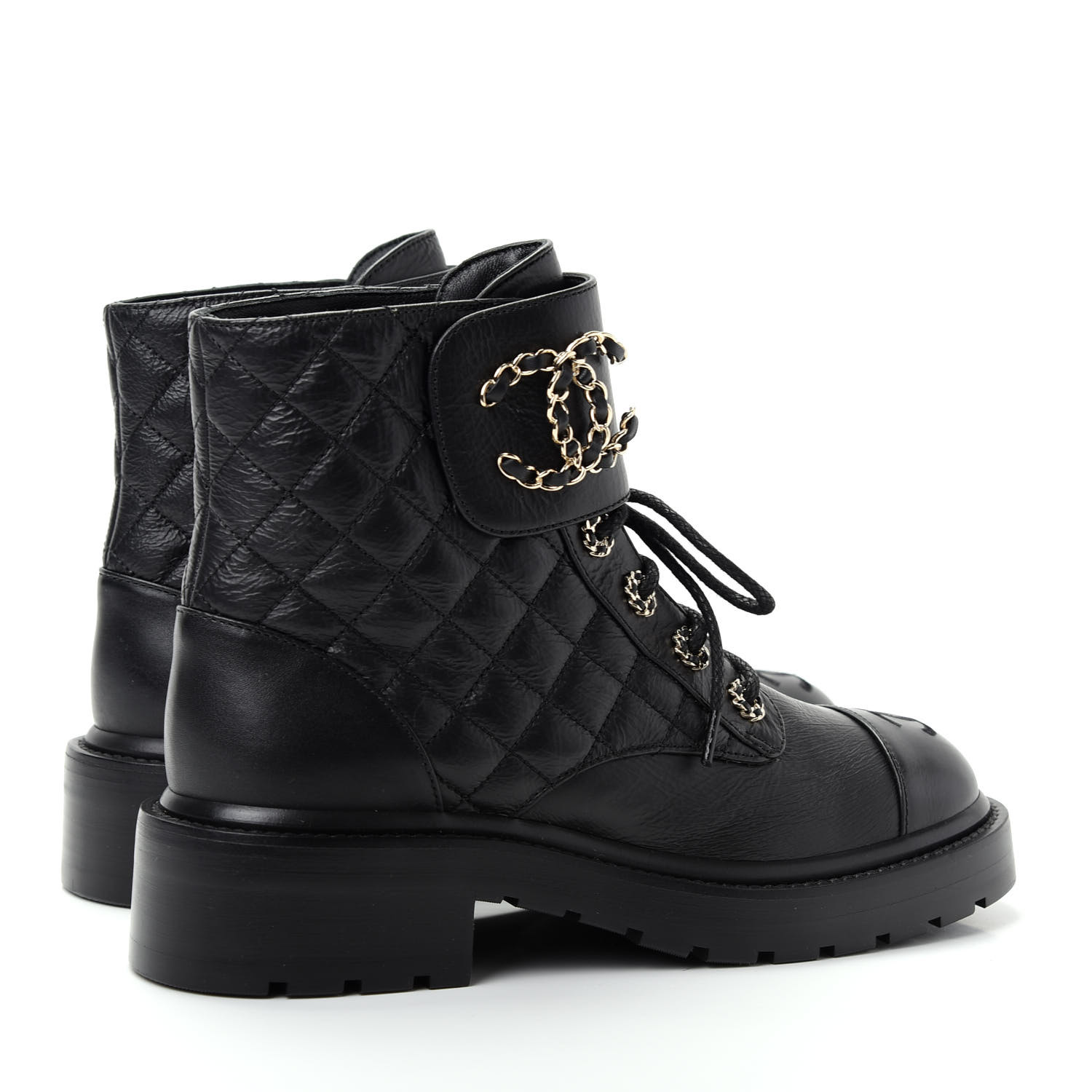chanel calfskin lace up boots
