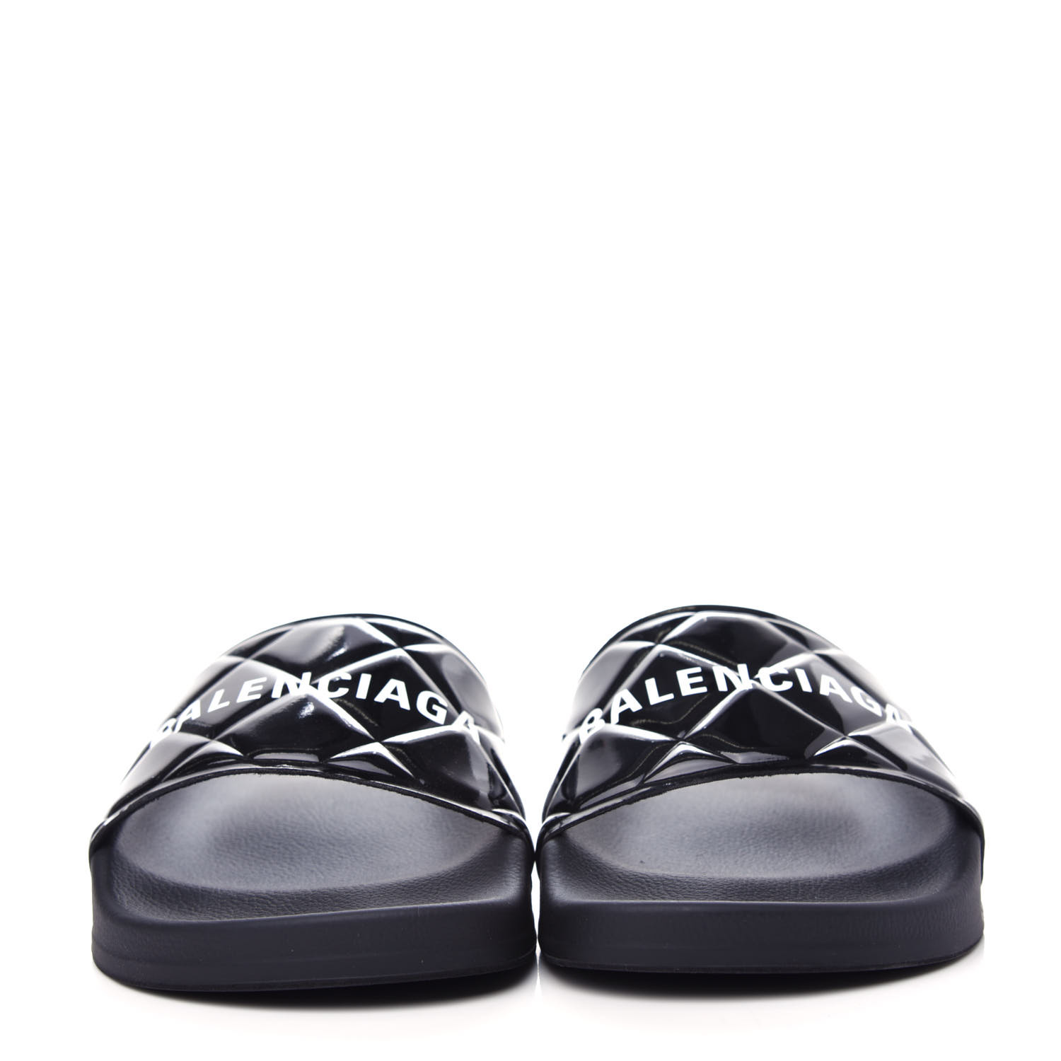 BALENCIAGA Rubber Patent Quilted Logo Slide Sandals 36 Black White ...