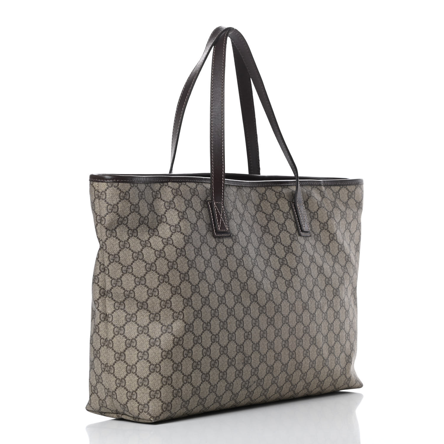 GUCCI GG Supreme Monogram Large Zippered Shopping Tote Brown 726205 ...