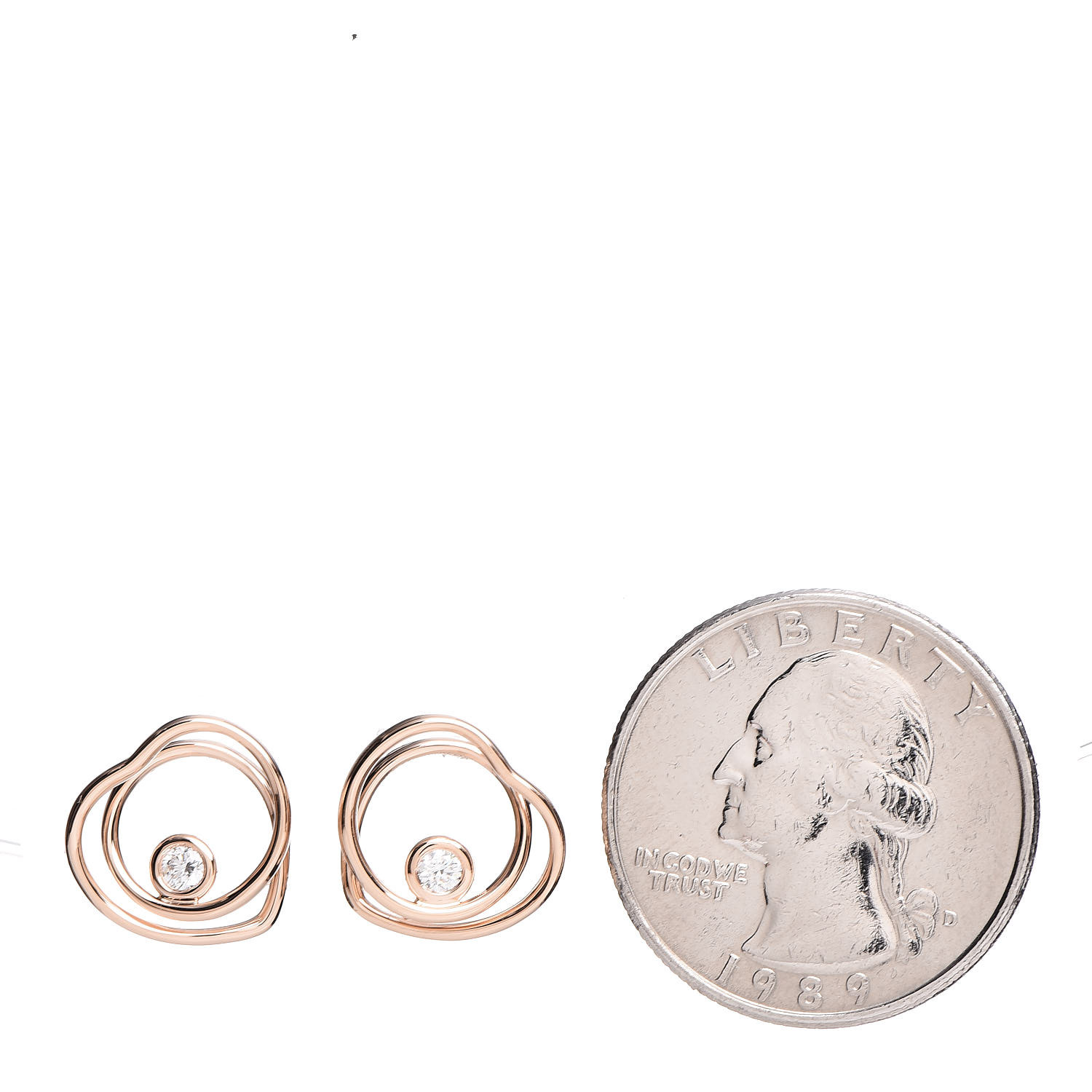 HERMES 18K Rose Gold Diamond TPM Vertige Coeur Earrings 374702