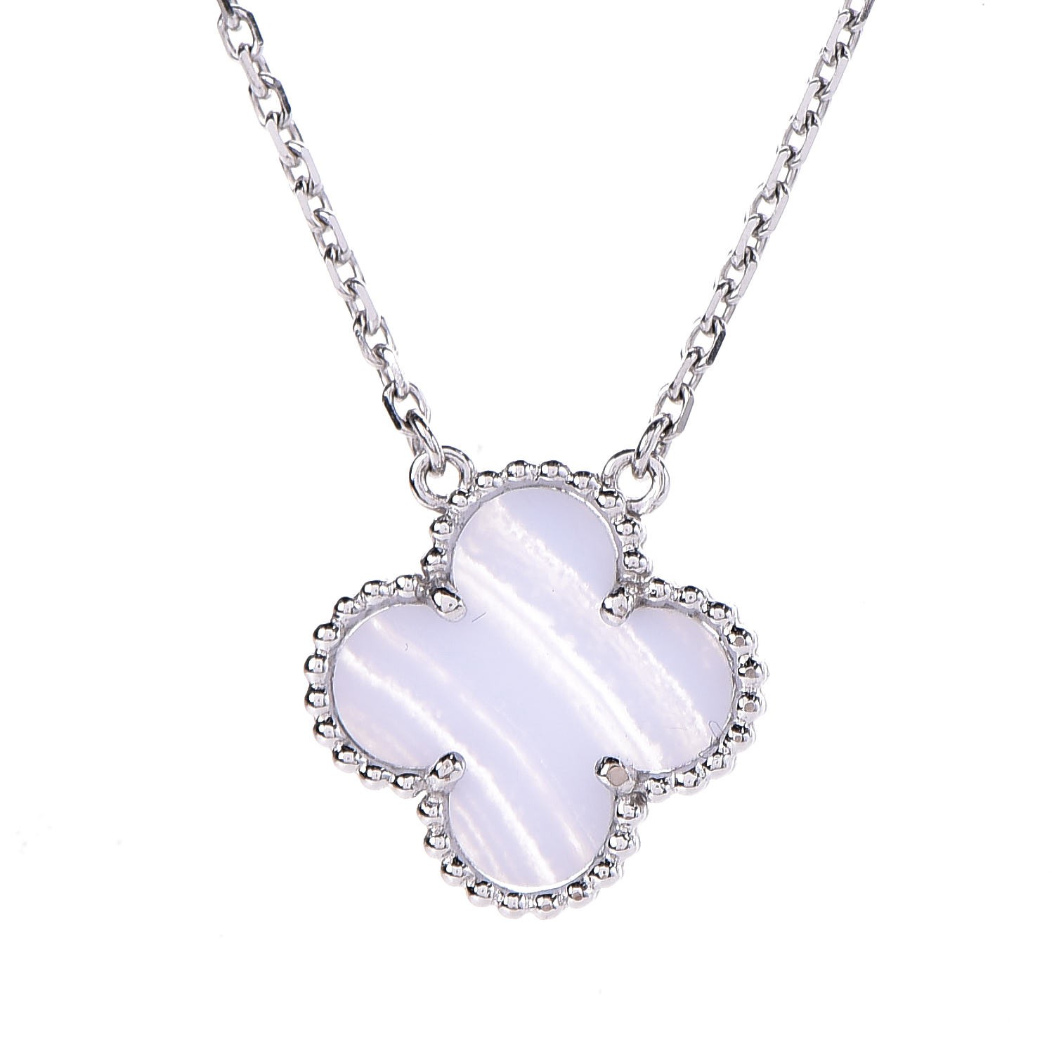 VAN CLEEF & ARPELS 18K White Gold Chalcedony Vintage Alhambra Pendant