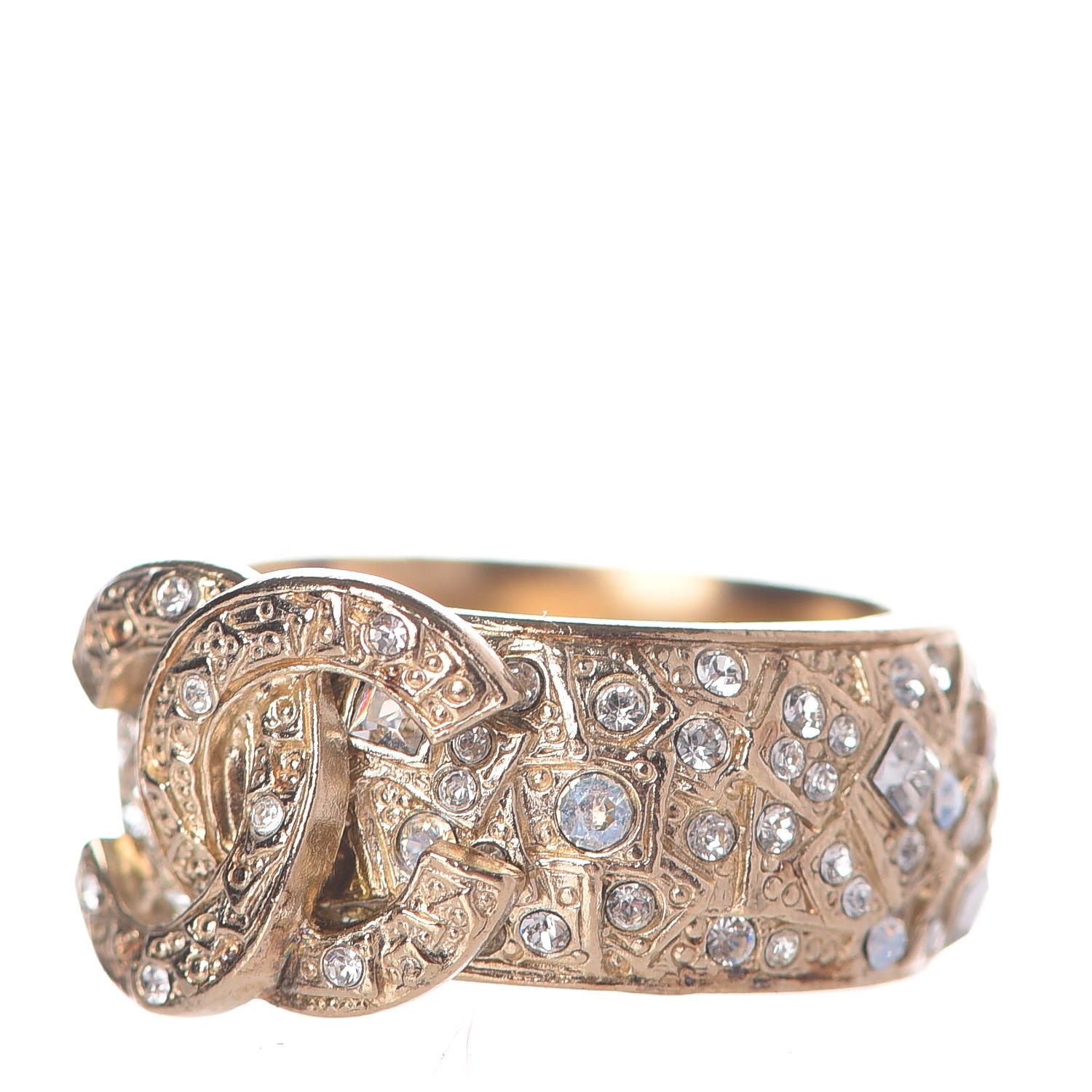 CHANEL Crystal CC Ring 6.75 Gold 320104 | FASHIONPHILE