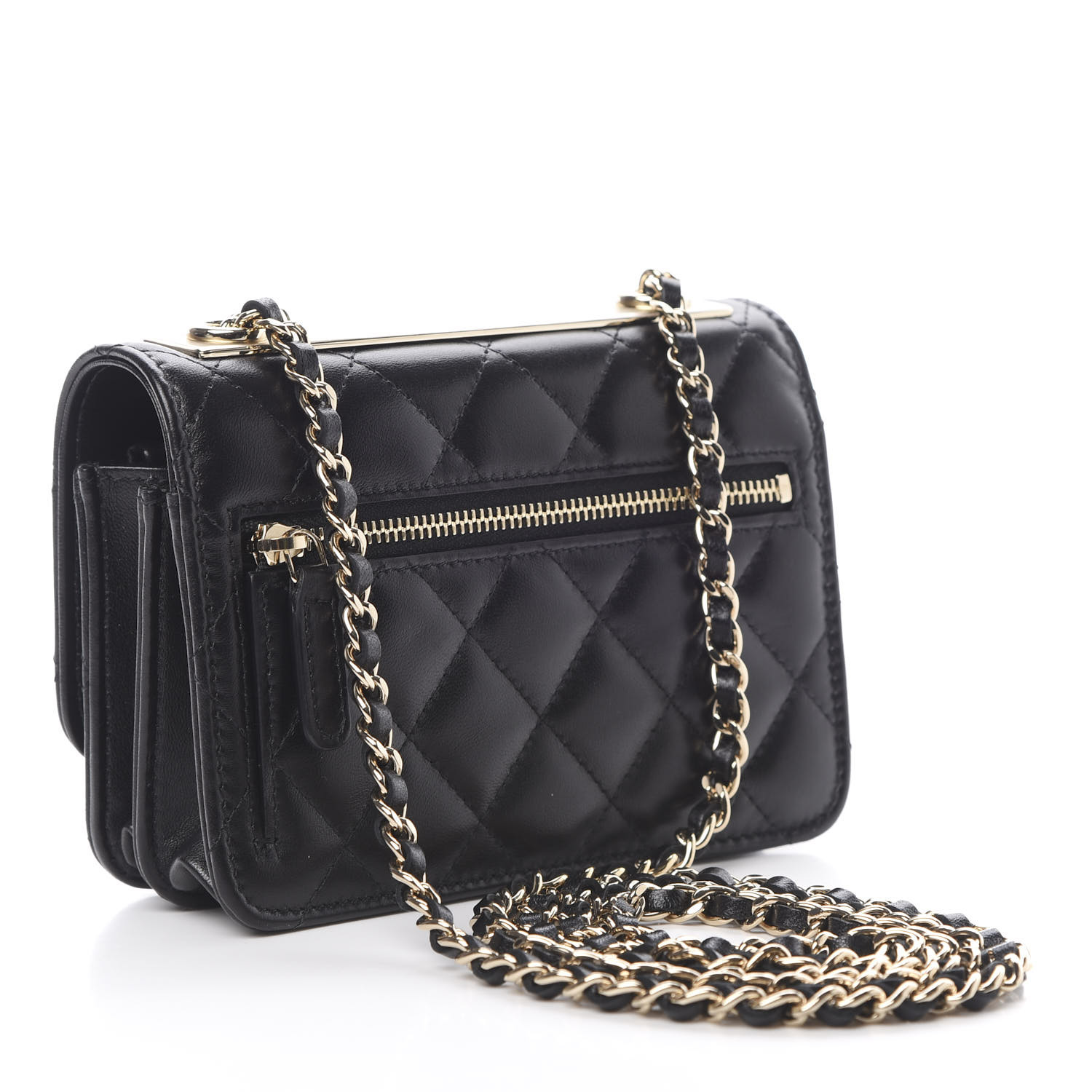 CHANEL Lambskin Quilted Mini Trendy CC Wallet On Chain WOC Black 613966 ...