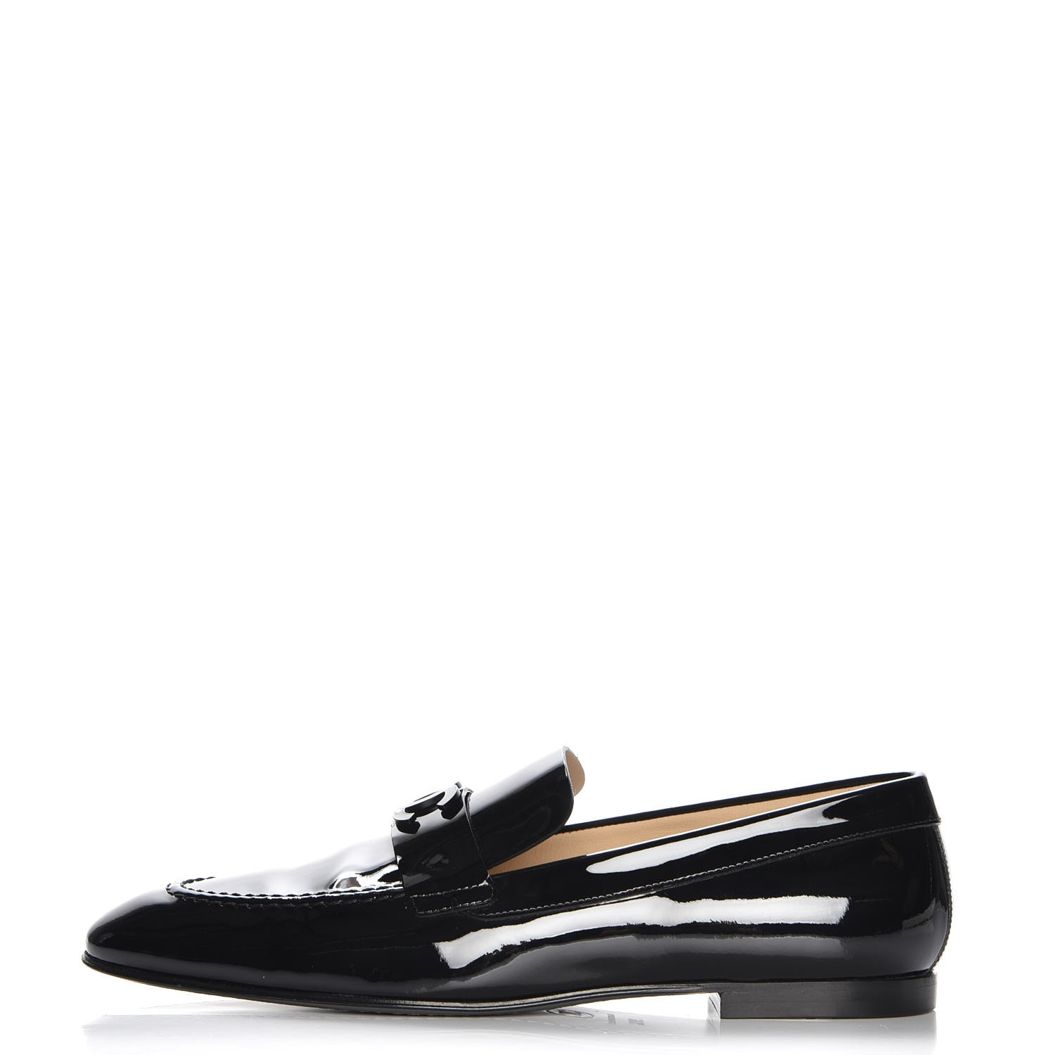 CHANEL Patent Calfskin CC Loafers 39.5 Black 228979