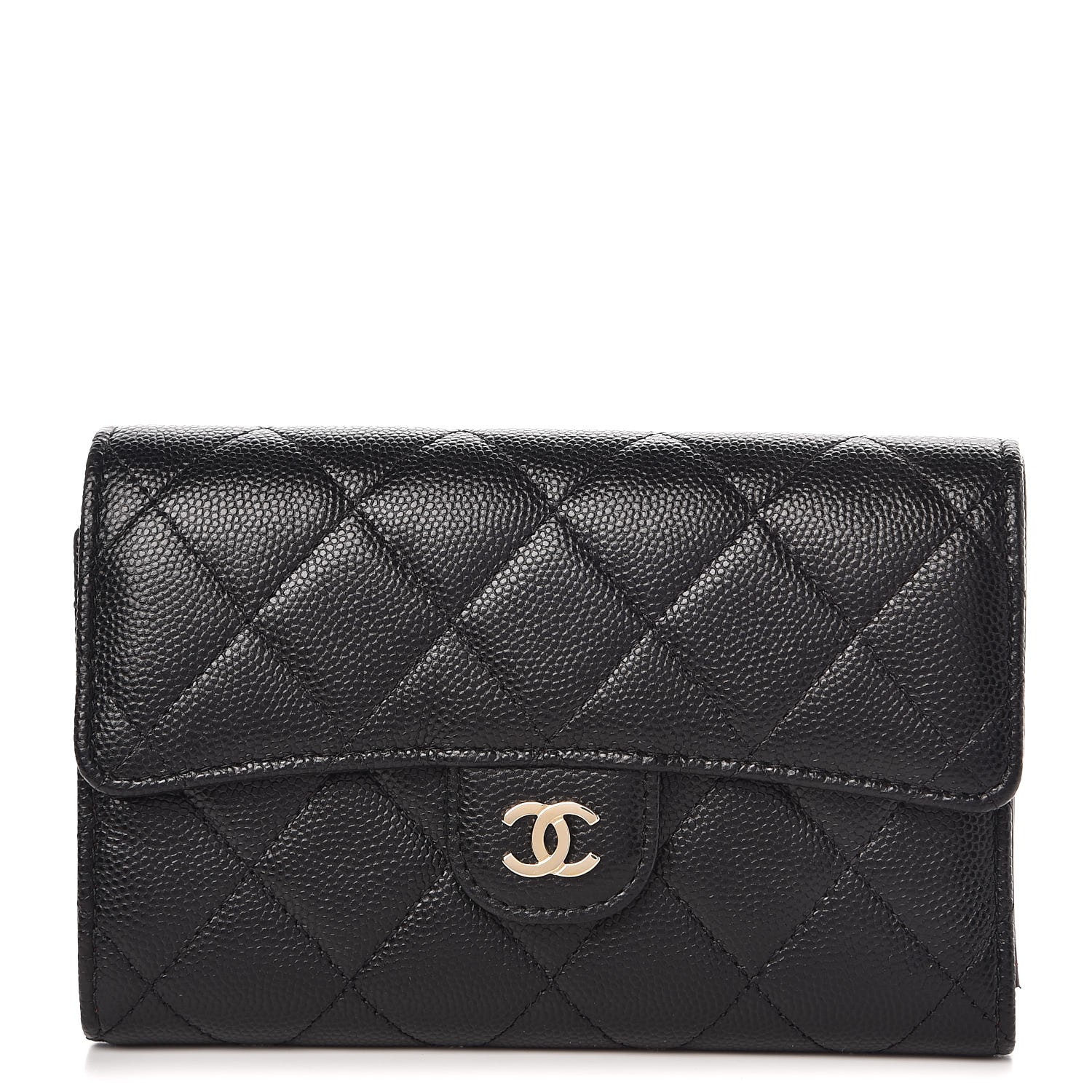 CHANEL Caviar Quilted Medium Flap Wallet Black 298301