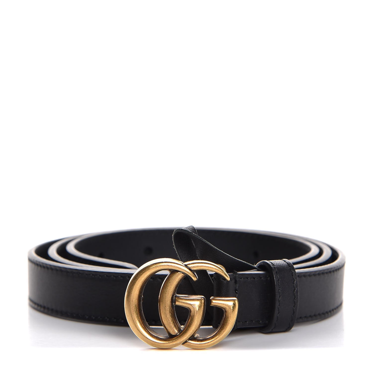 GUCCI Calfskin Double G 20mm Belt 90 36 Black 318694