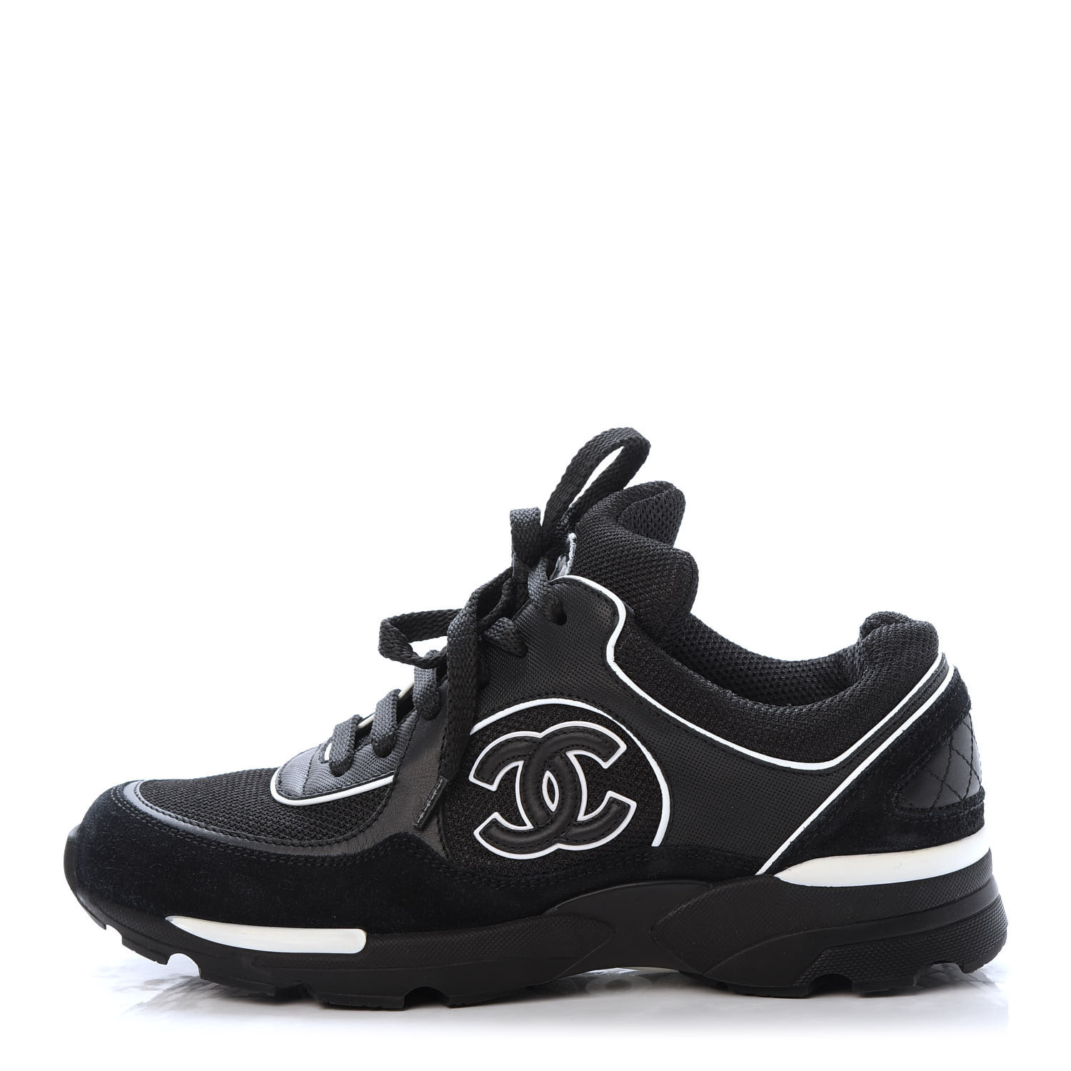 CHANEL Toile Suede Calfskin CC Sneakers 36 Black White 737135 ...