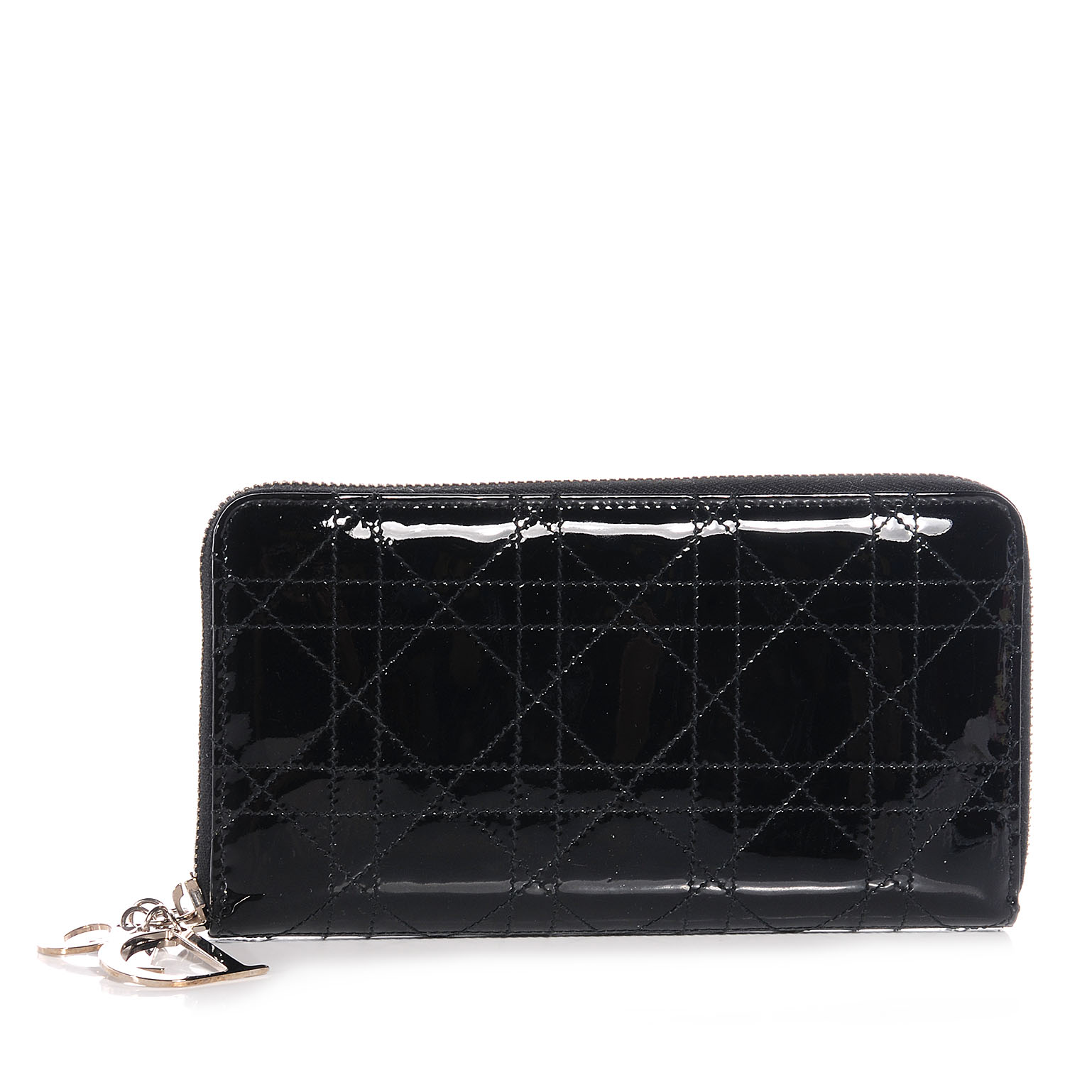 CHRISTIAN DIOR Patent Cannage Lady Dior Continental Wallet Black 69249
