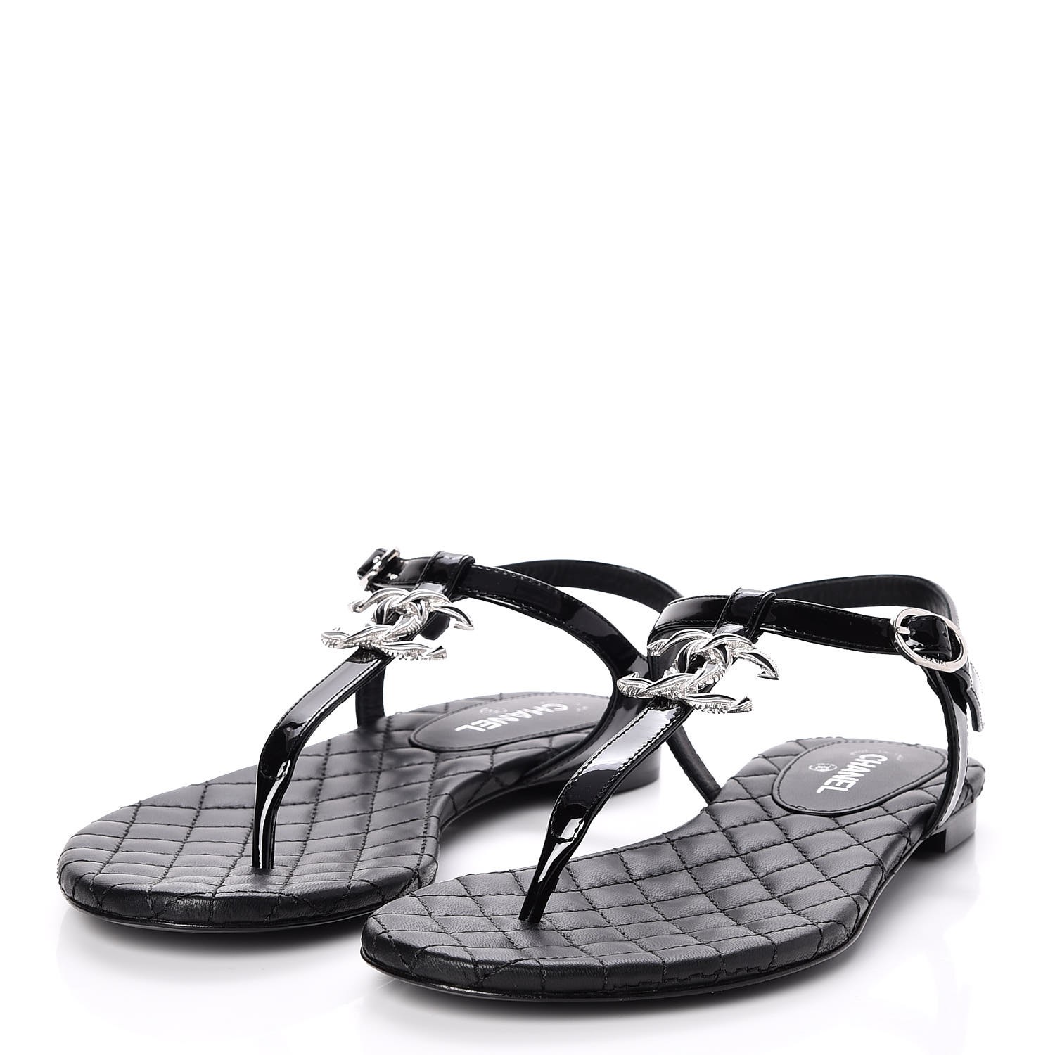 chanel cc black sandals