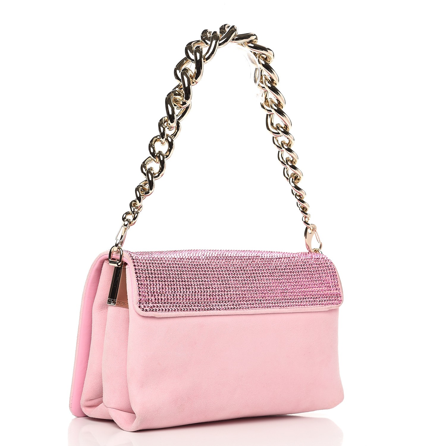 VERSACE Suede Crystal Palazzo Sultan Evening Bag Pink 246102