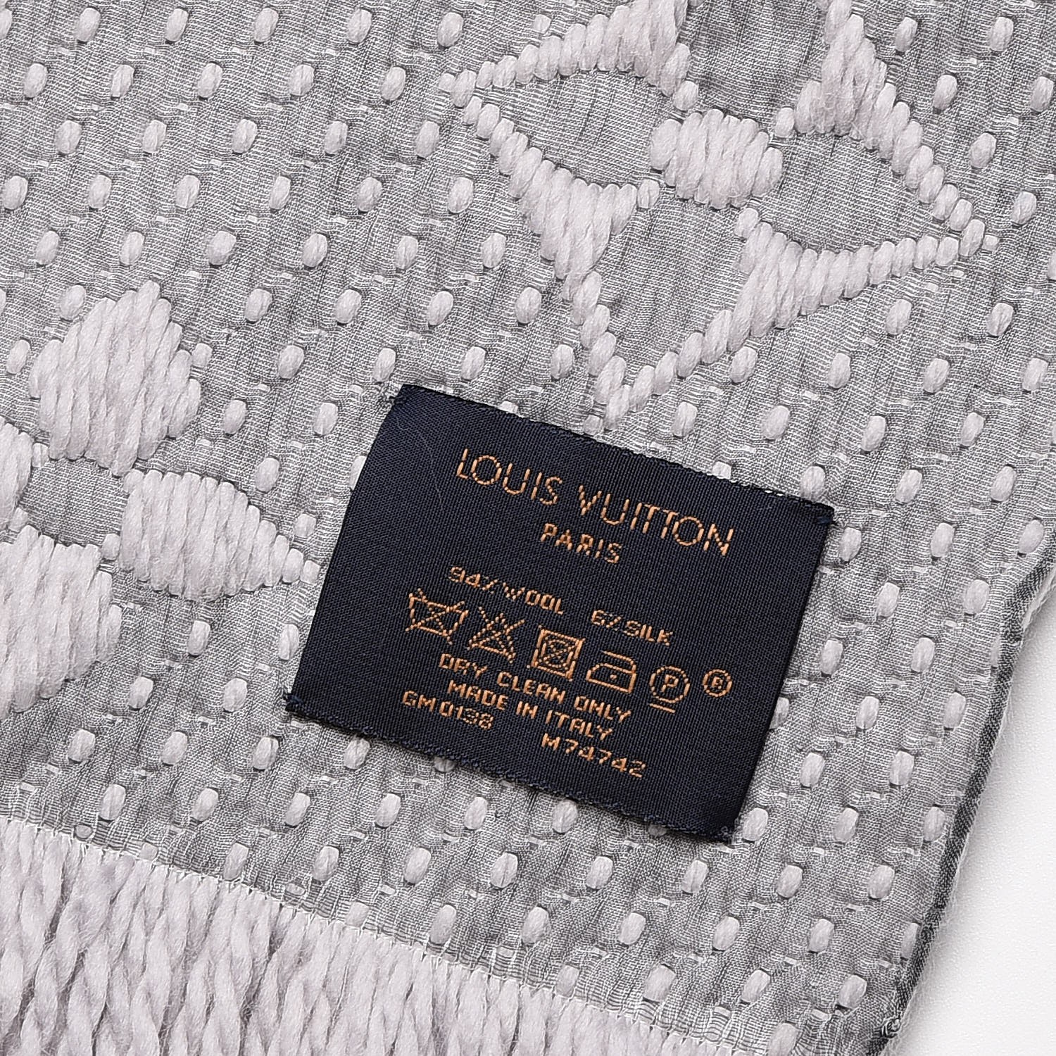 Louis Vuitton Pearl Grey Logomania Silk Wool Scarf Louis Vuitton