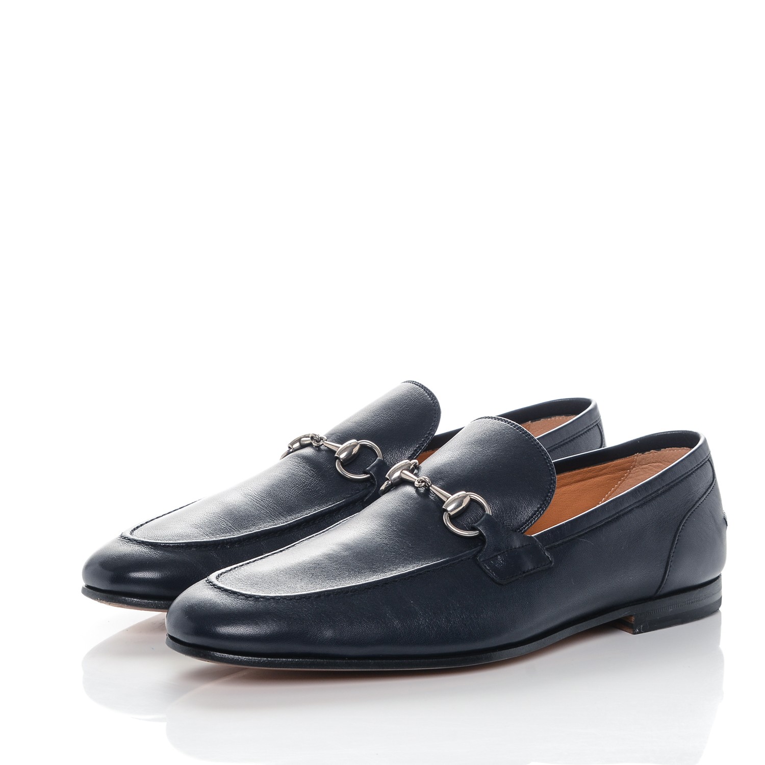 GUCCI Mens Leather Horsebit Moccasin Loafers 9 Navy 187057