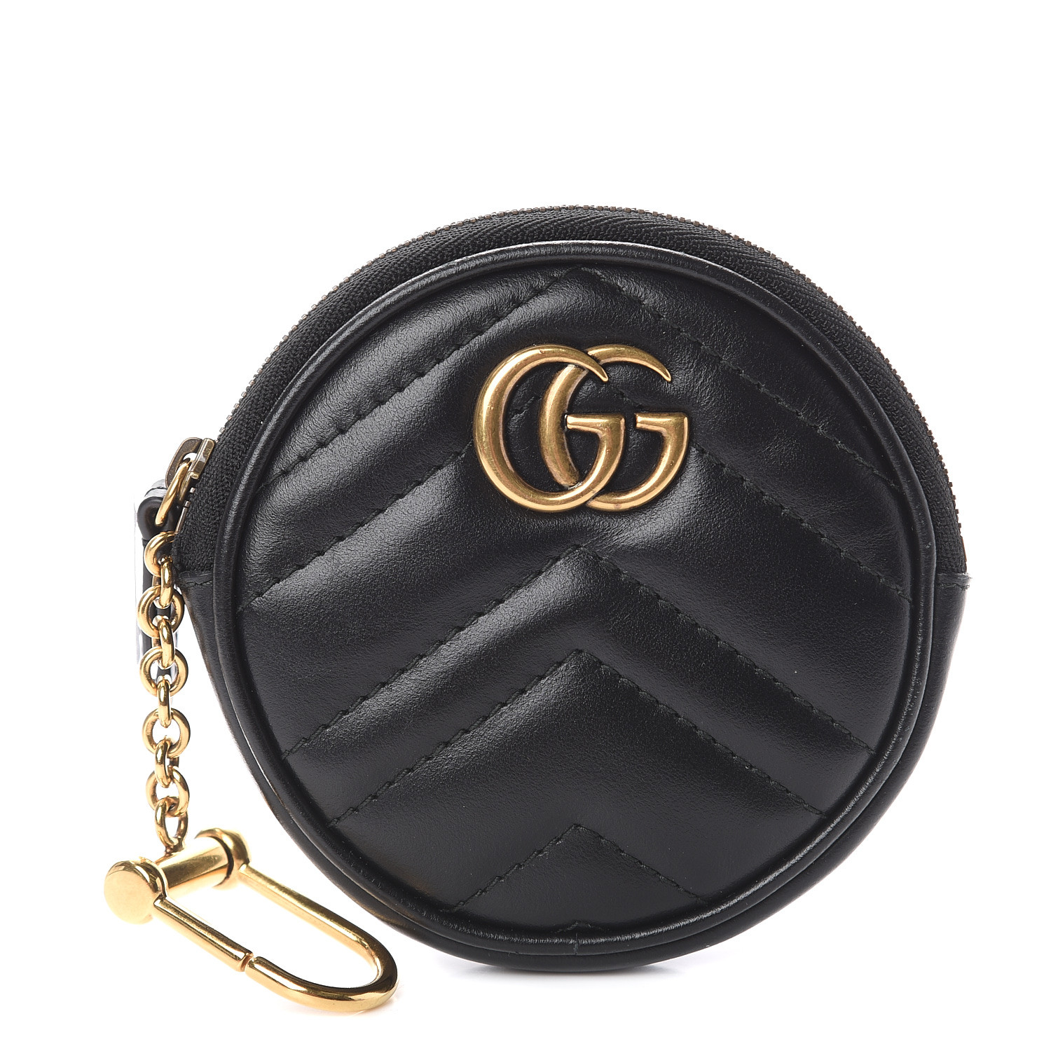 GUCCI Calfskin Matelasse GG Marmont Round Coin Purse Black 576395