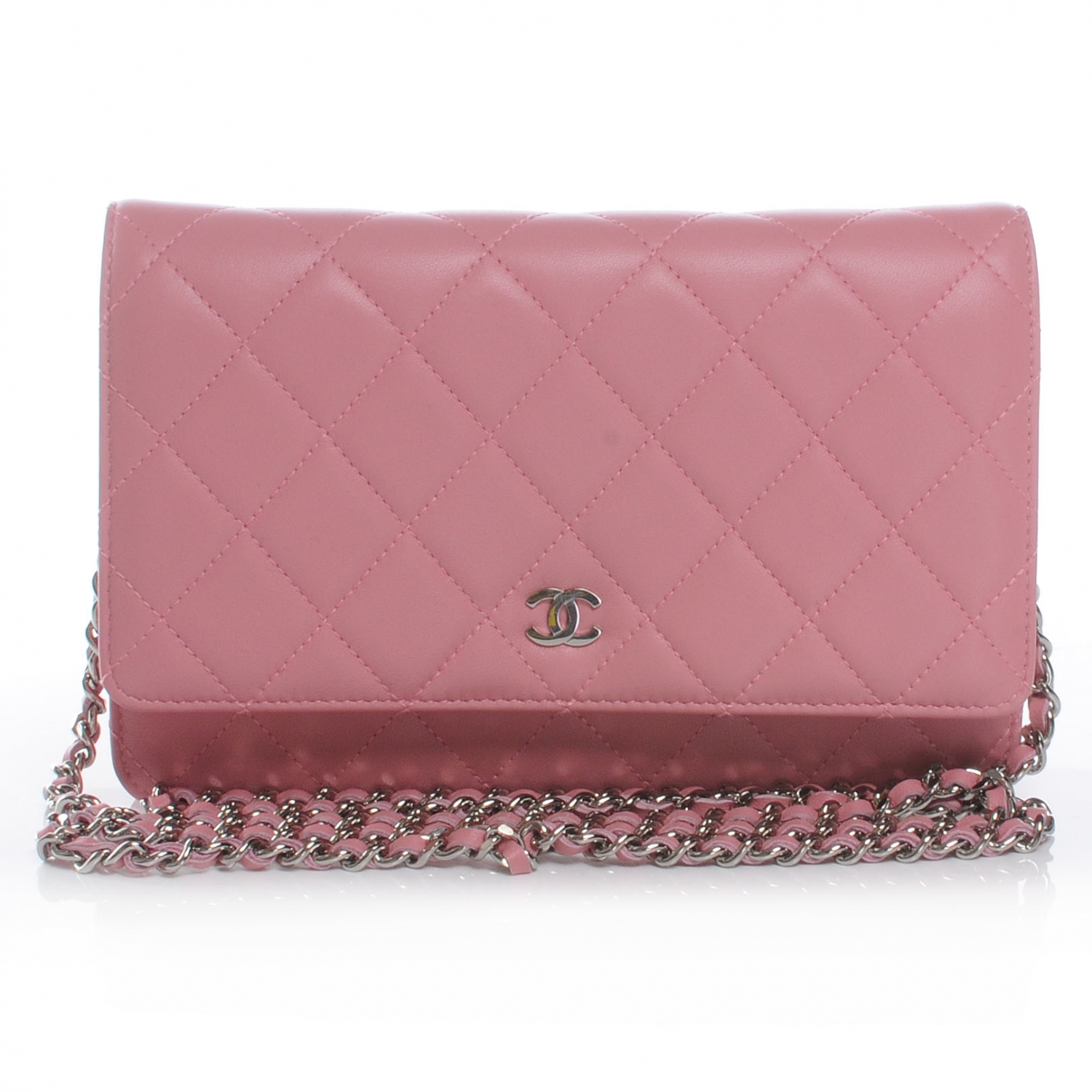 CHANEL Lambskin Quilted Wallet On Chain Pink 45079