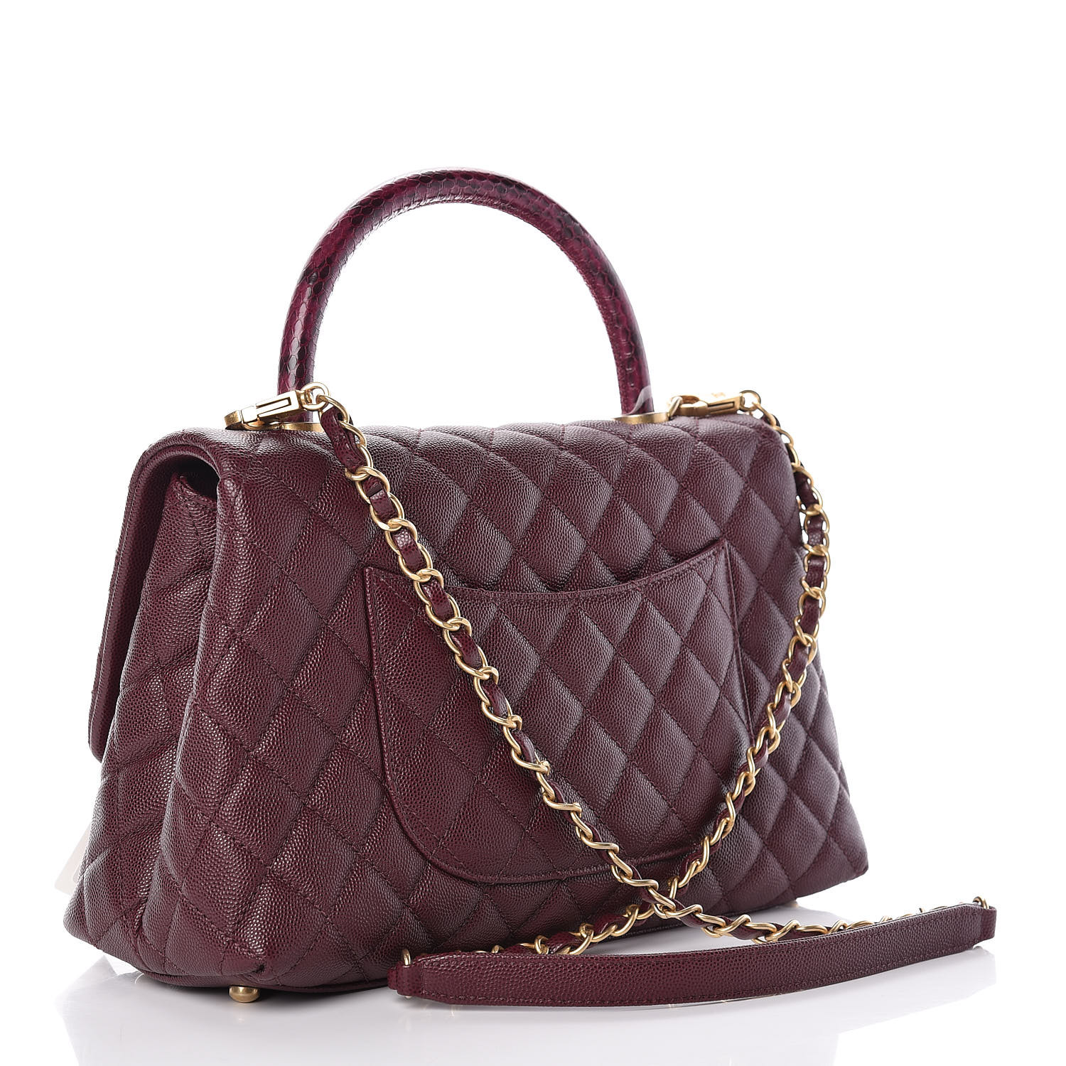 CHANEL Caviar Elaphe Quilted Small Coco Handle Flap Burgundy 406557