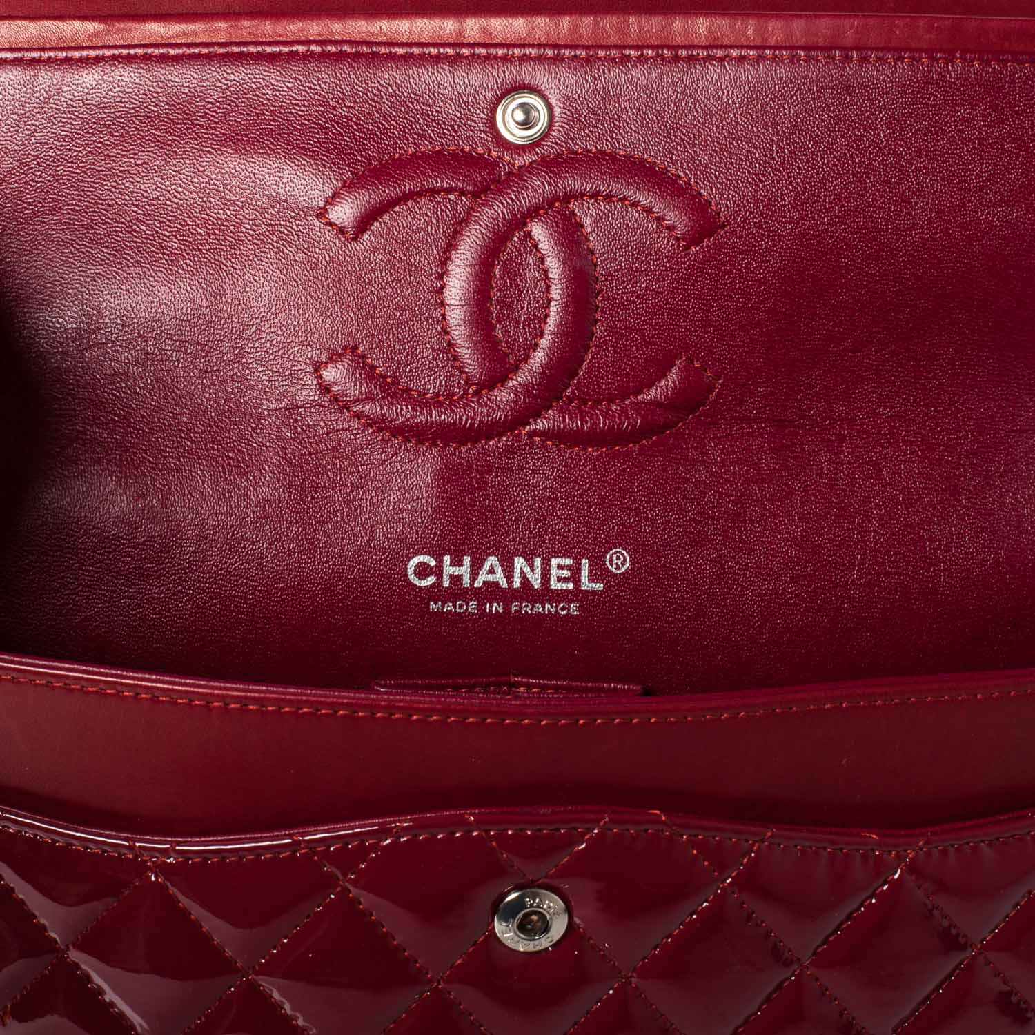 CHANEL Patent Medium Double Flap Red 37473