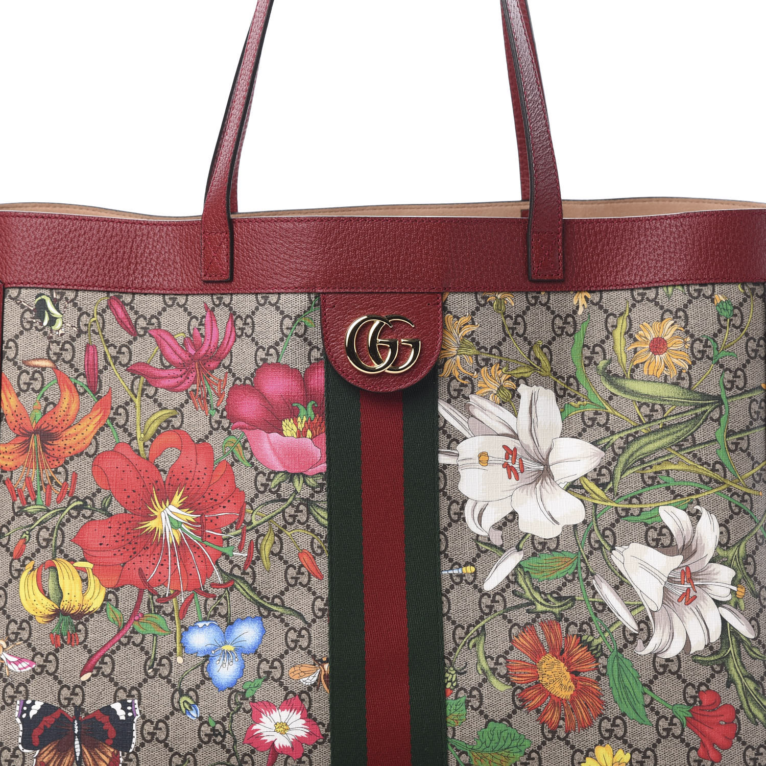 GUCCI GG Supreme Monogram Flora Web Large Ophidia Tote Red 611892 ...