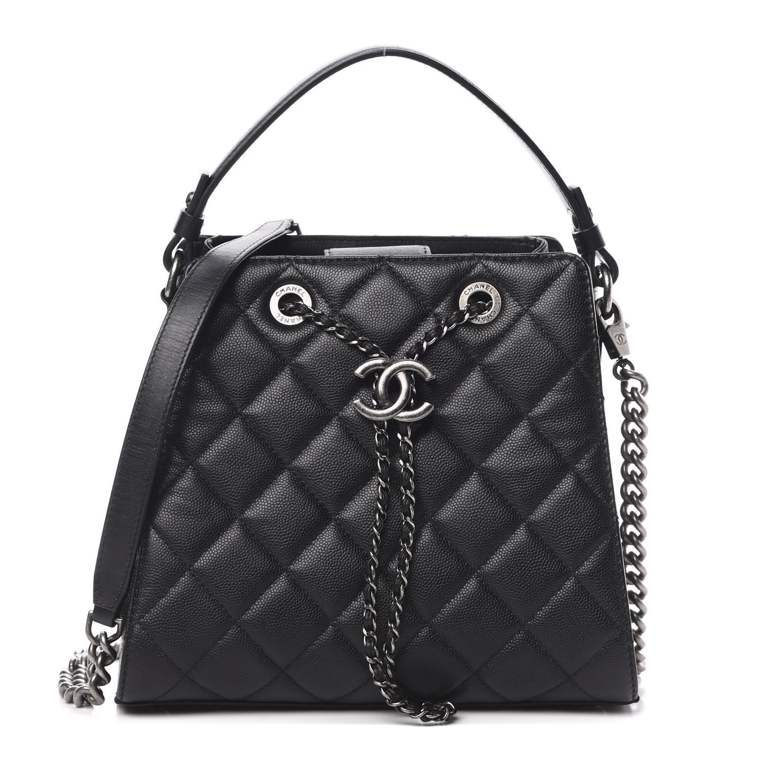 CHANEL Caviar Quilted Small CC Bucket Bag Black 612208 | FASHIONPHILE