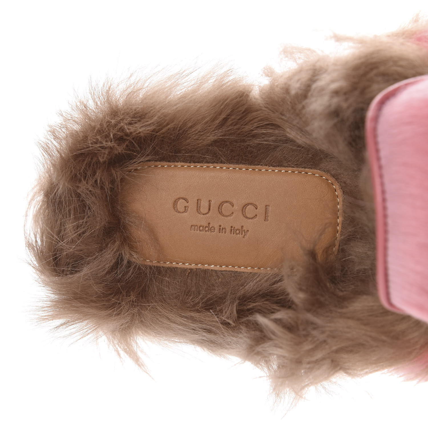 pink gucci fur slides