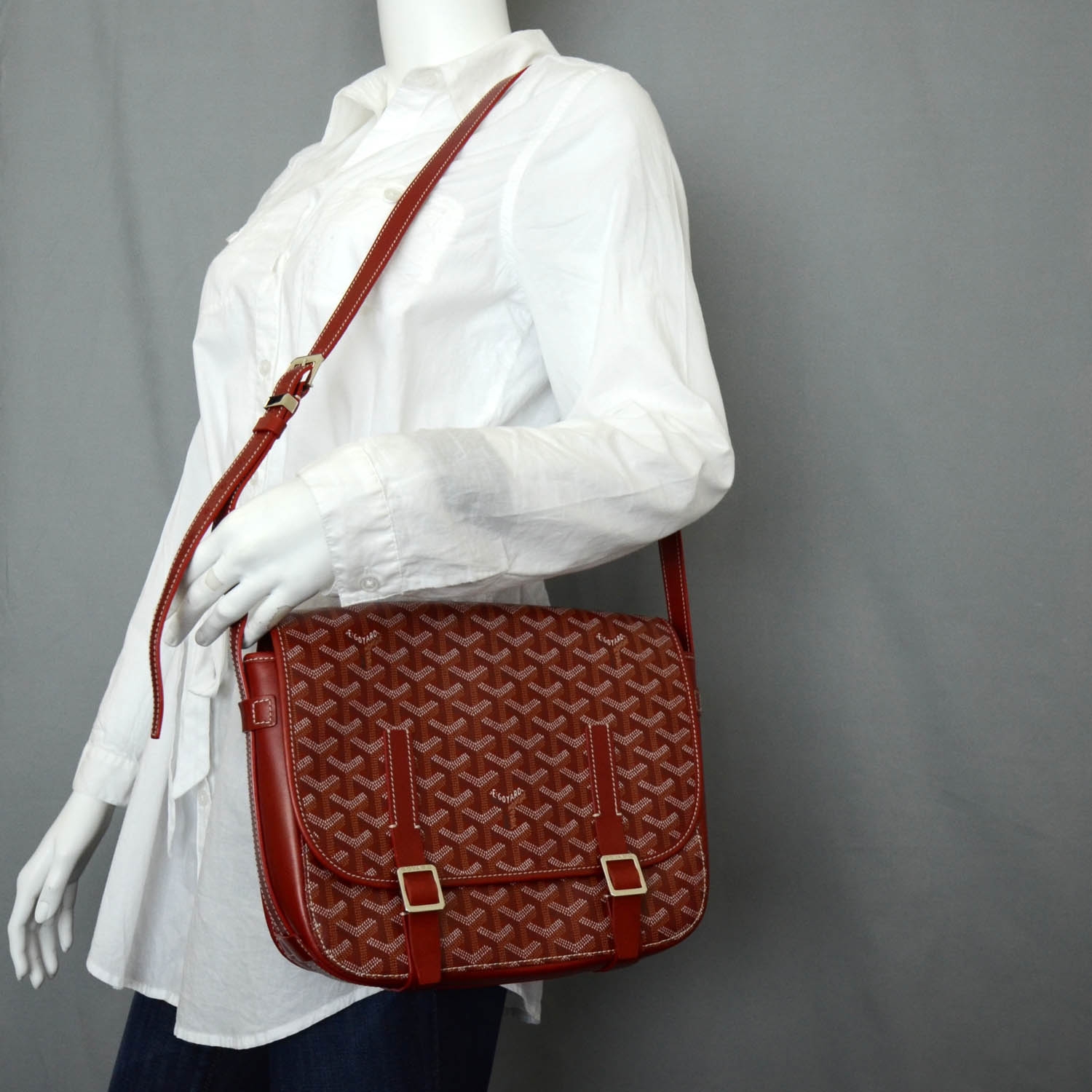 GOYARD Goyardine Belvedere MM Messenger Bag Red 28336