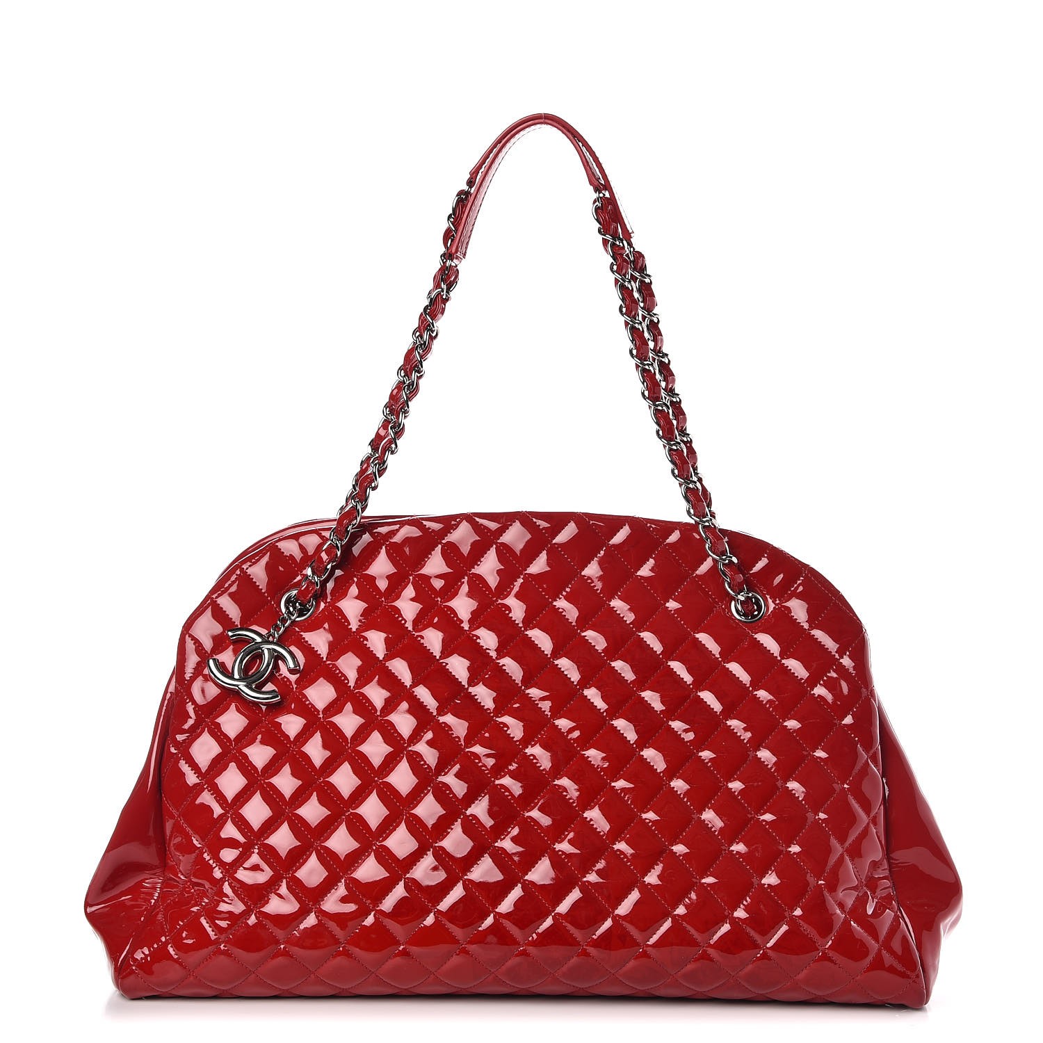 CHANEL Patent Quilted Maxi Just Mademoiselle Bowling Bag Red 308993 ...