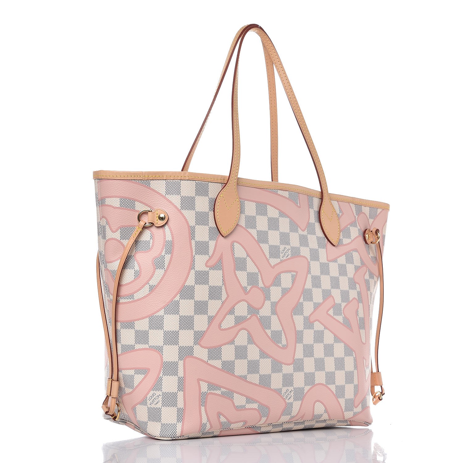 Authentic Louis Vuitton Neverfull Mm Tahitiennes Pink White Damier