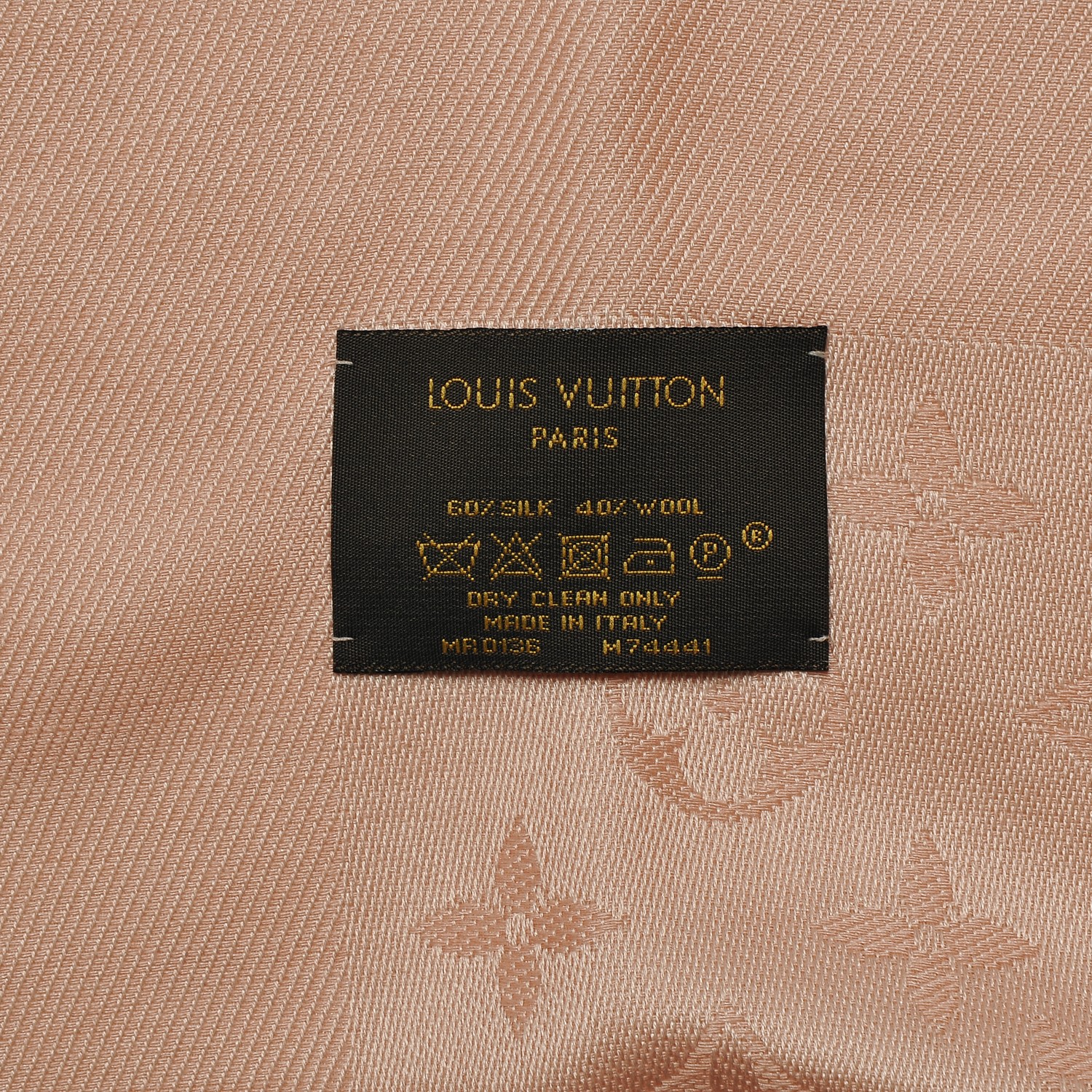 LOUIS VUITTON Silk Wool Monogram Shawl Natural 196891