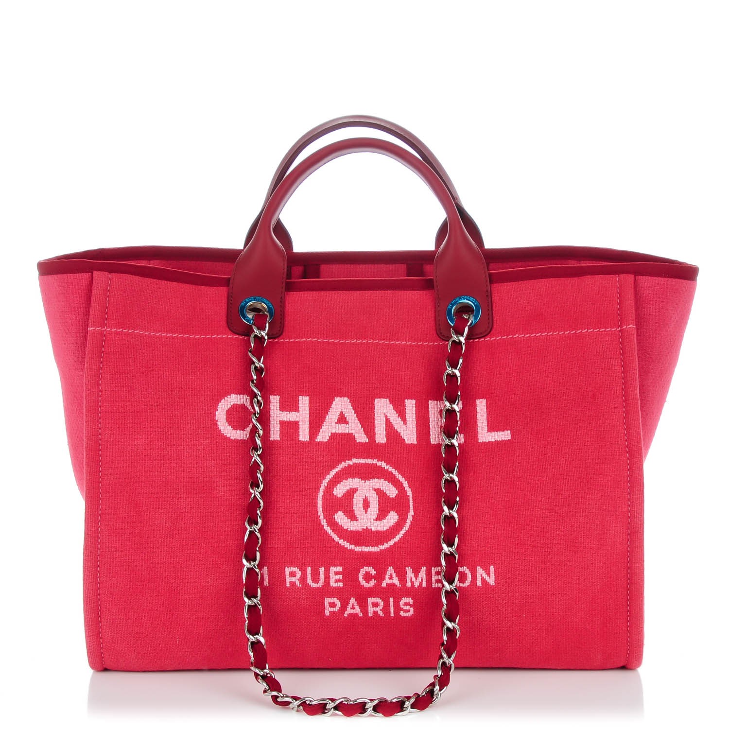 CHANEL Canvas Large Deauville Tote Red 140370
