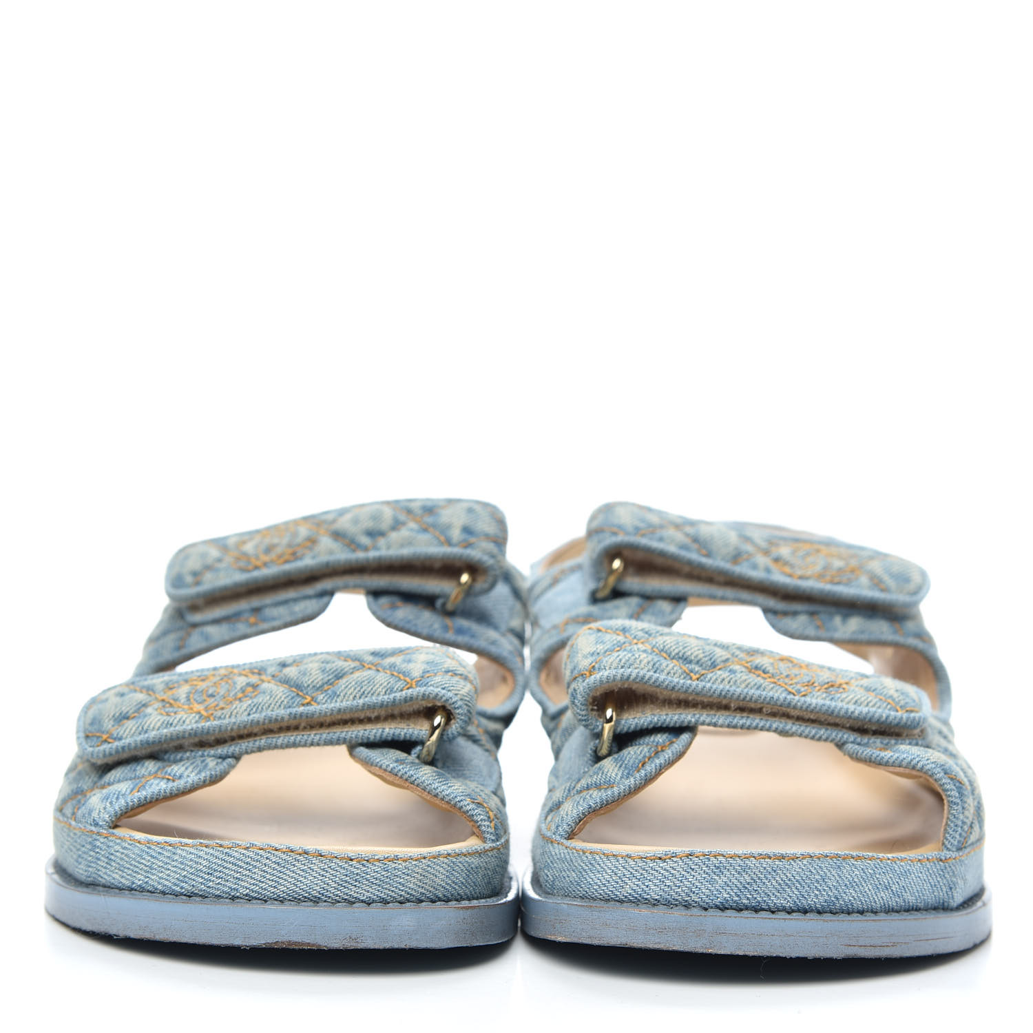CHANEL Denim Quilted Dad Sandals 38.5 Blue 740895 | FASHIONPHILE