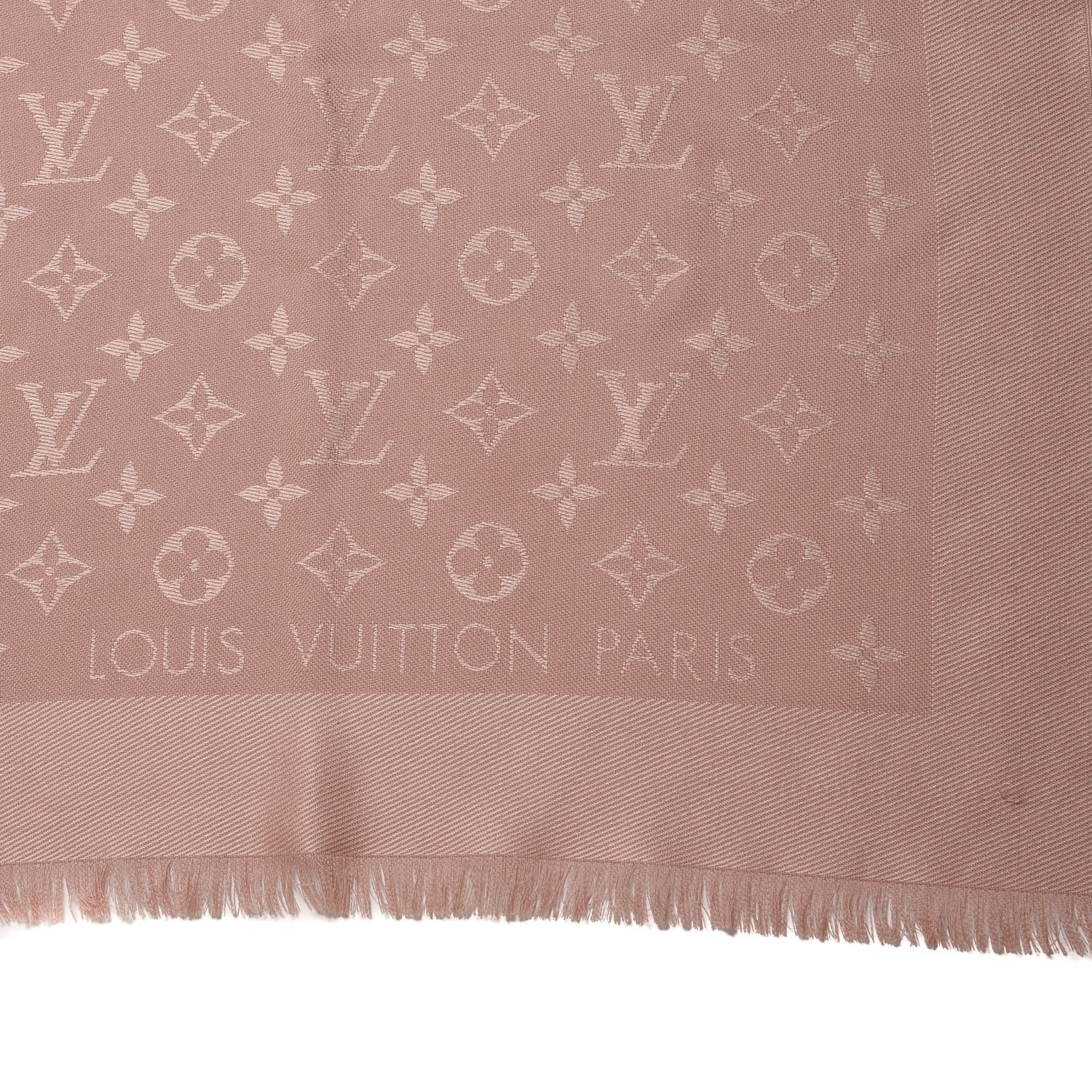 LOUIS VUITTON Silk Wool Monogram Shawl Natural 265577