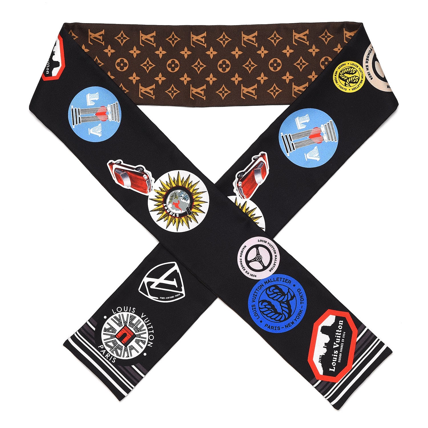 LOUIS VUITTON Silk Monogram World Tour Stickers Bandeau Black 260692