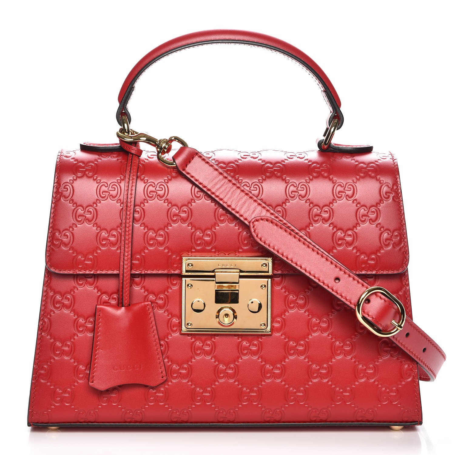 GUCCI Guccissima Small Padlock Signature Top Handle Bag Hibiscus Red 230093