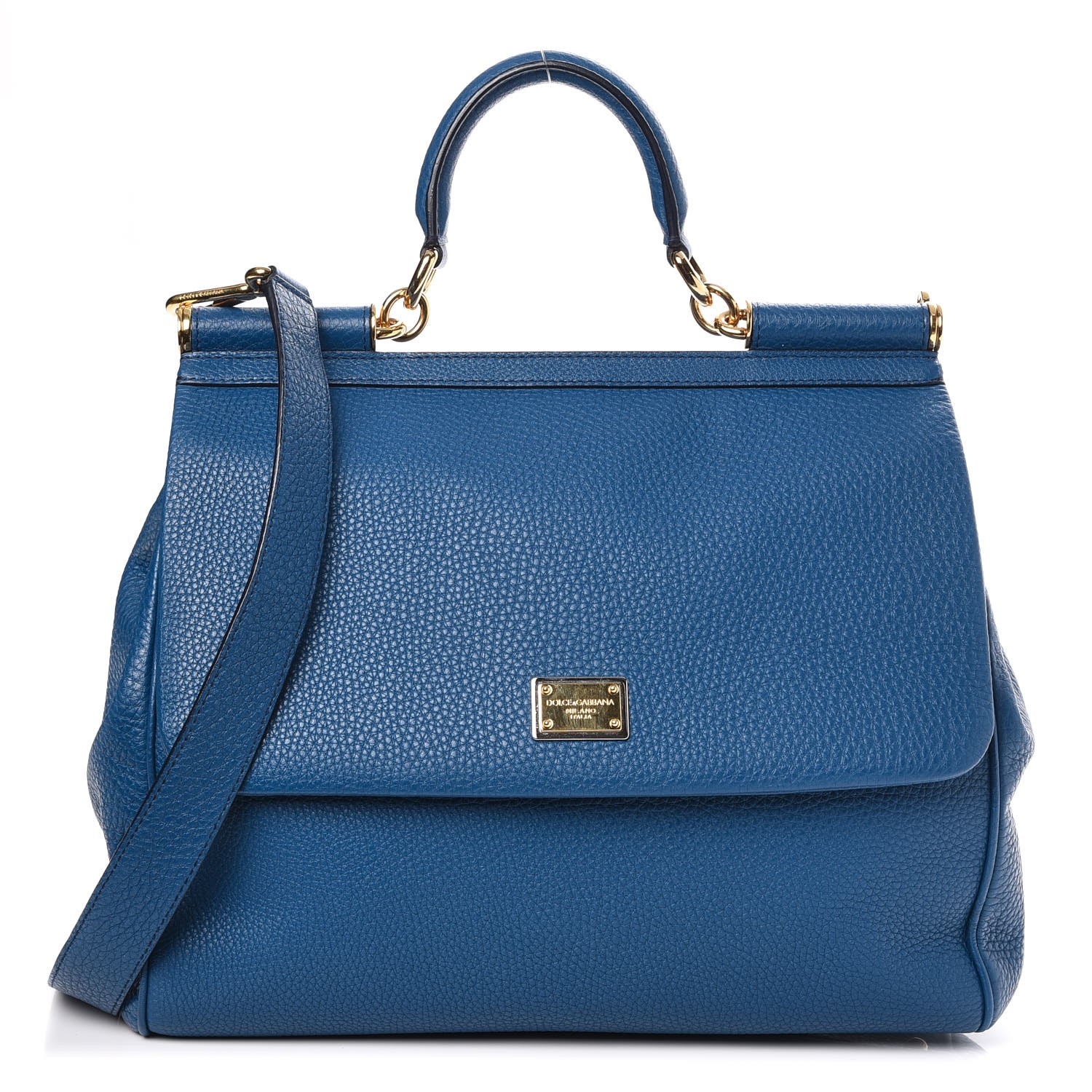 DOLCE & GABBANA Grained Deerskin Large Miss Sicily Satchel Blue 276698