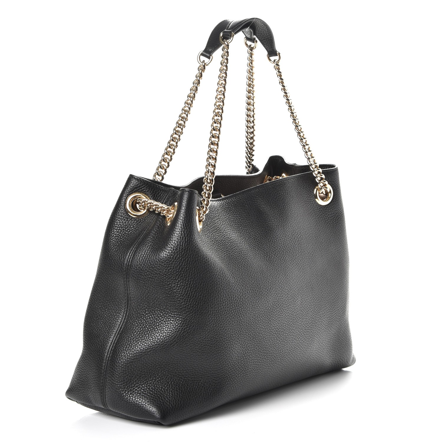GUCCI Pebbled Calfskin Medium Soho Chain Shoulder Bag Black 237912