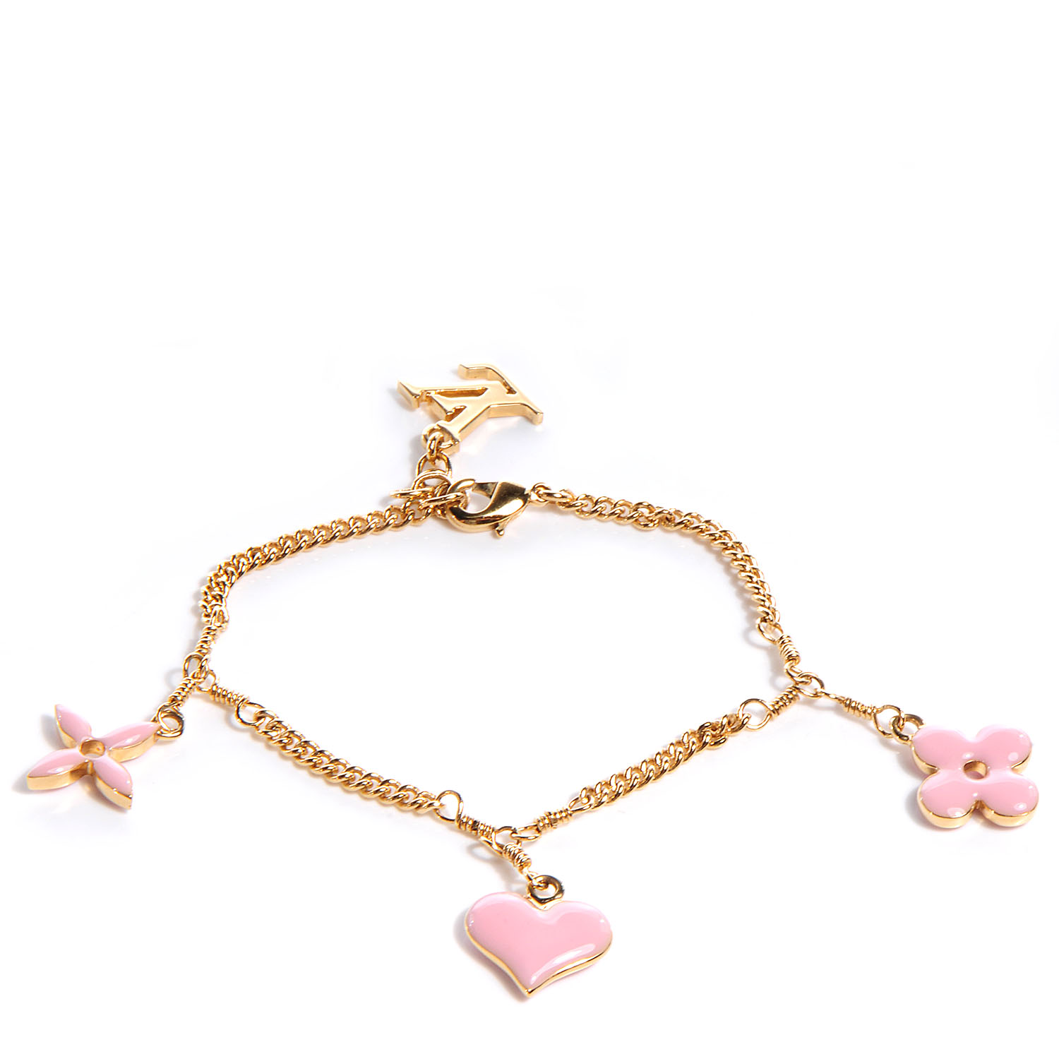 LOUIS VUITTON Sweet Monogram Charm Bracelet Gold Pink 62253