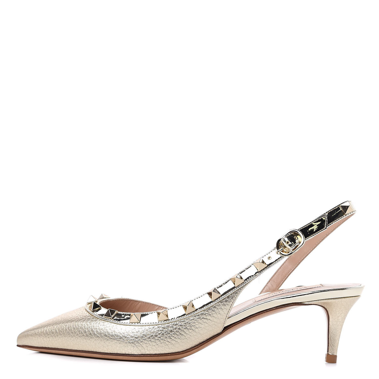 gold slingback pumps