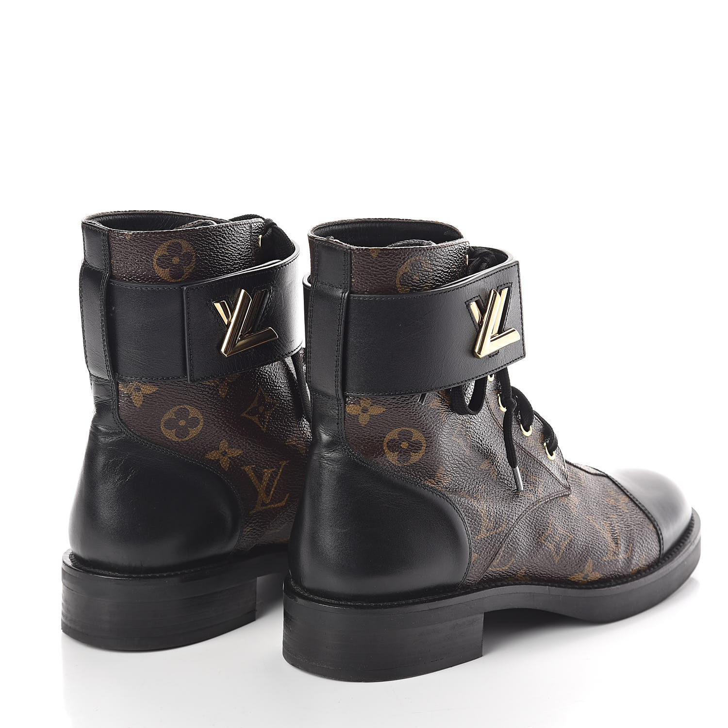 LOUIS VUITTON Monogram Calfskin Wonderland Flat Ranger Boots 38.5 Black 509458