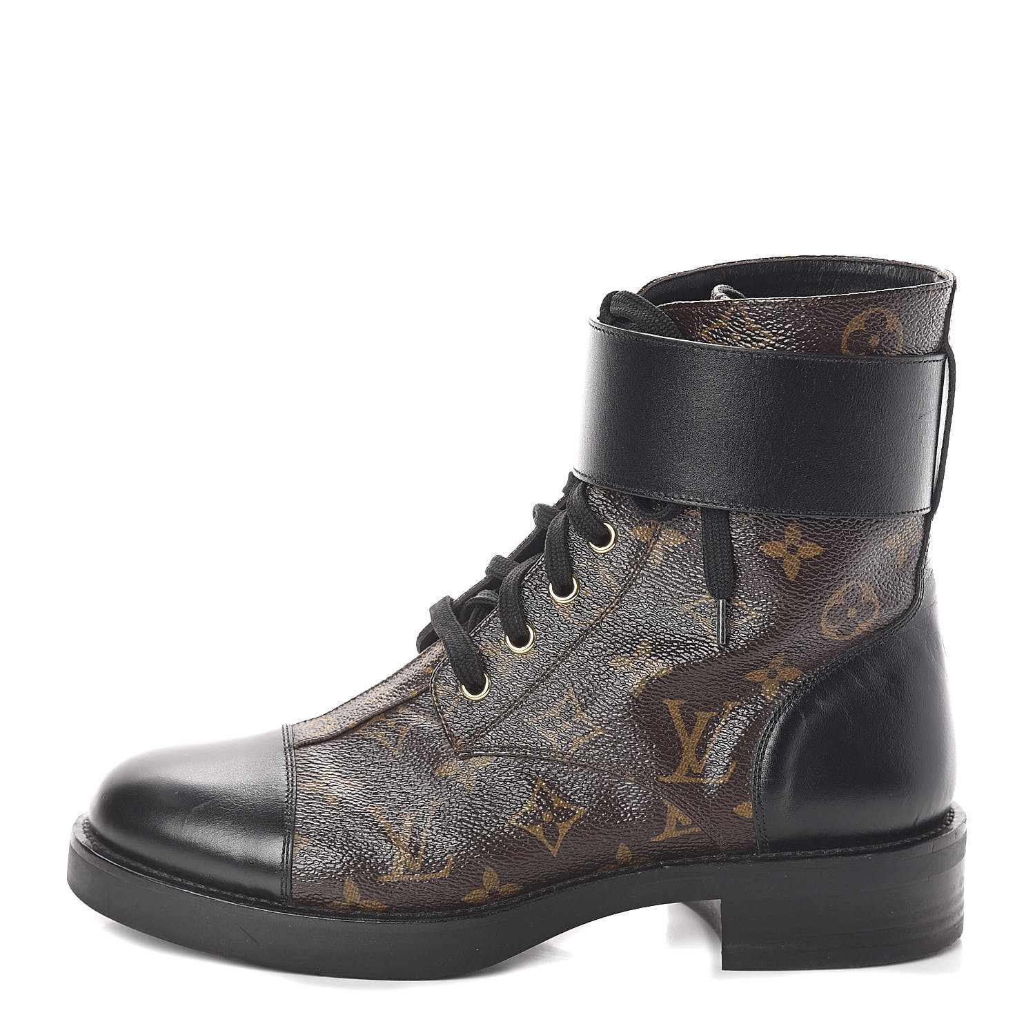 LOUIS VUITTON Monogram Calfskin Wonderland Flat Ranger Boots 38.5 Black 509458