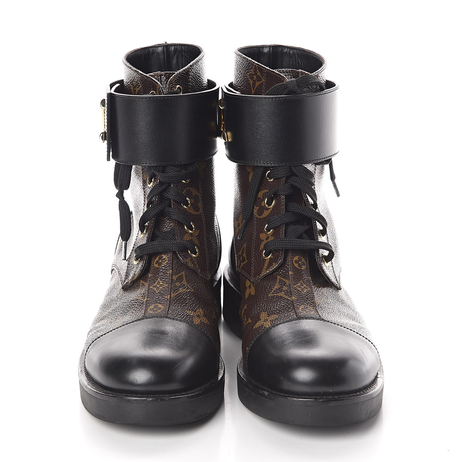LOUIS VUITTON Monogram Calfskin Wonderland Flat Ranger Boots 38.5 Black 509458