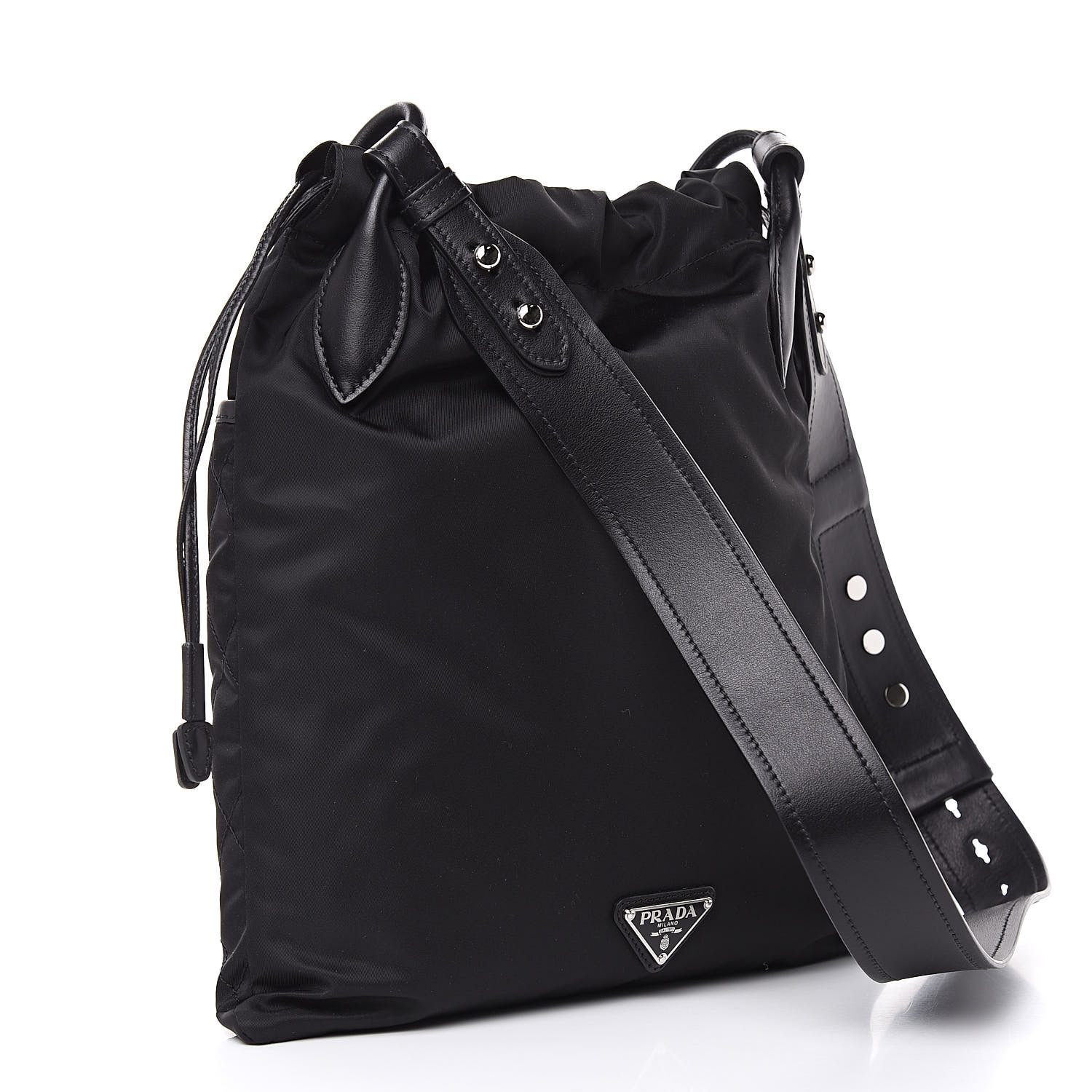 PRADA Tessuto Nylon Ricamo Small Drawstring Bag Black 502905