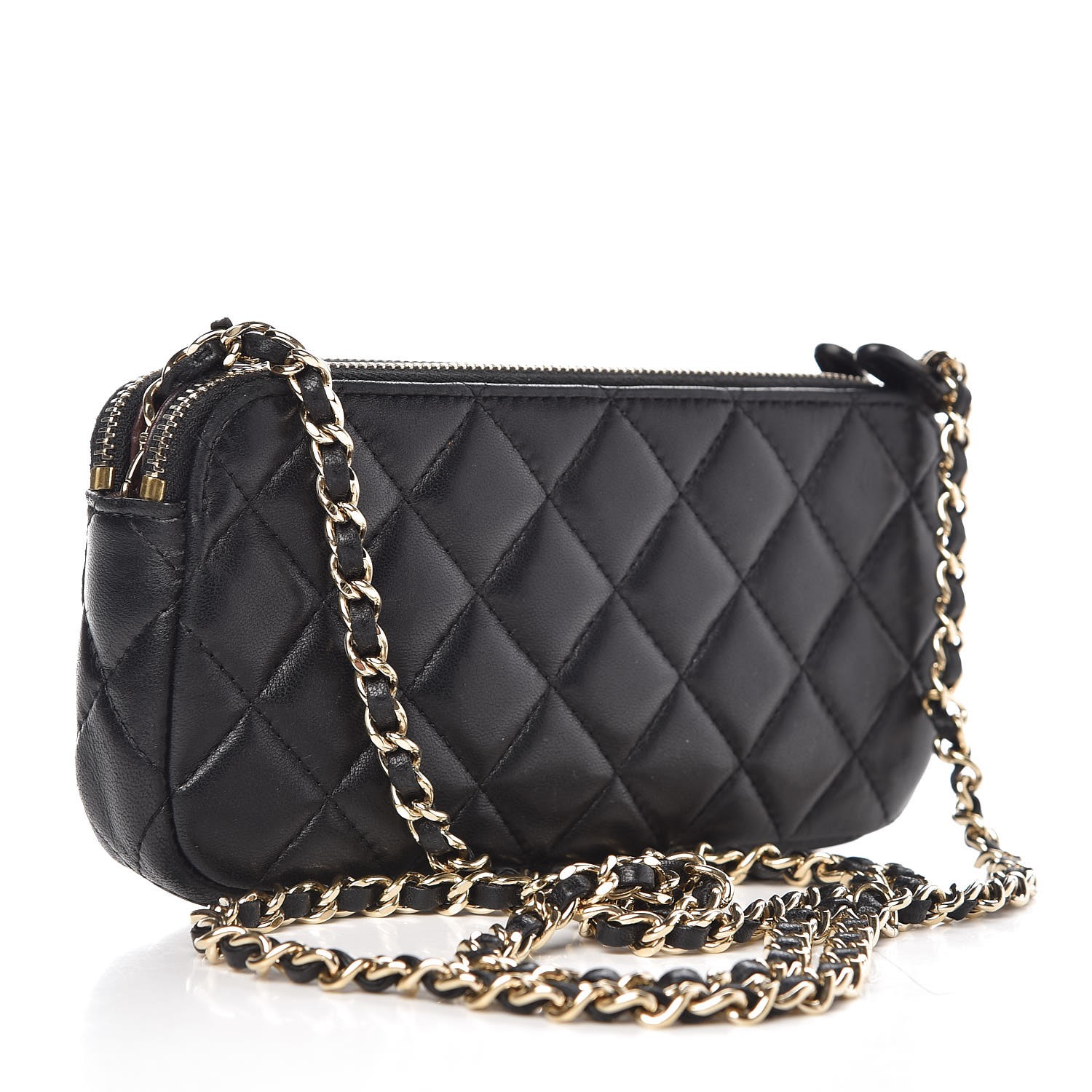 CHANEL Lambskin Quilted Small Clutch With Chain Black 318867
