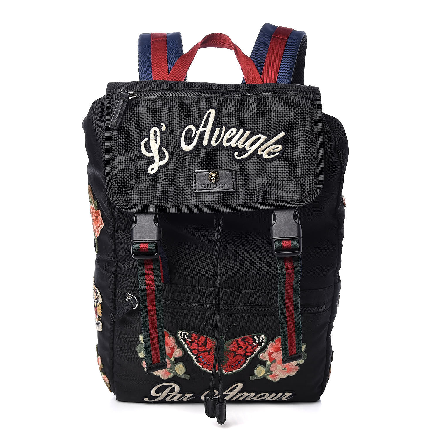 GUCCI Techno Canvas Web Embroidered Drawstring Backpack Black 412500