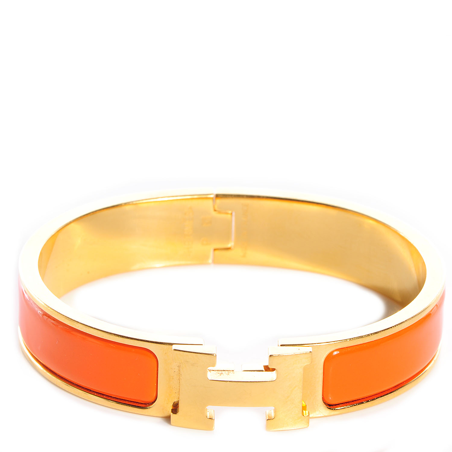 HERMES Narrow Enamel Clic Clac H Bracelet PM Orange 73341 | FASHIONPHILE