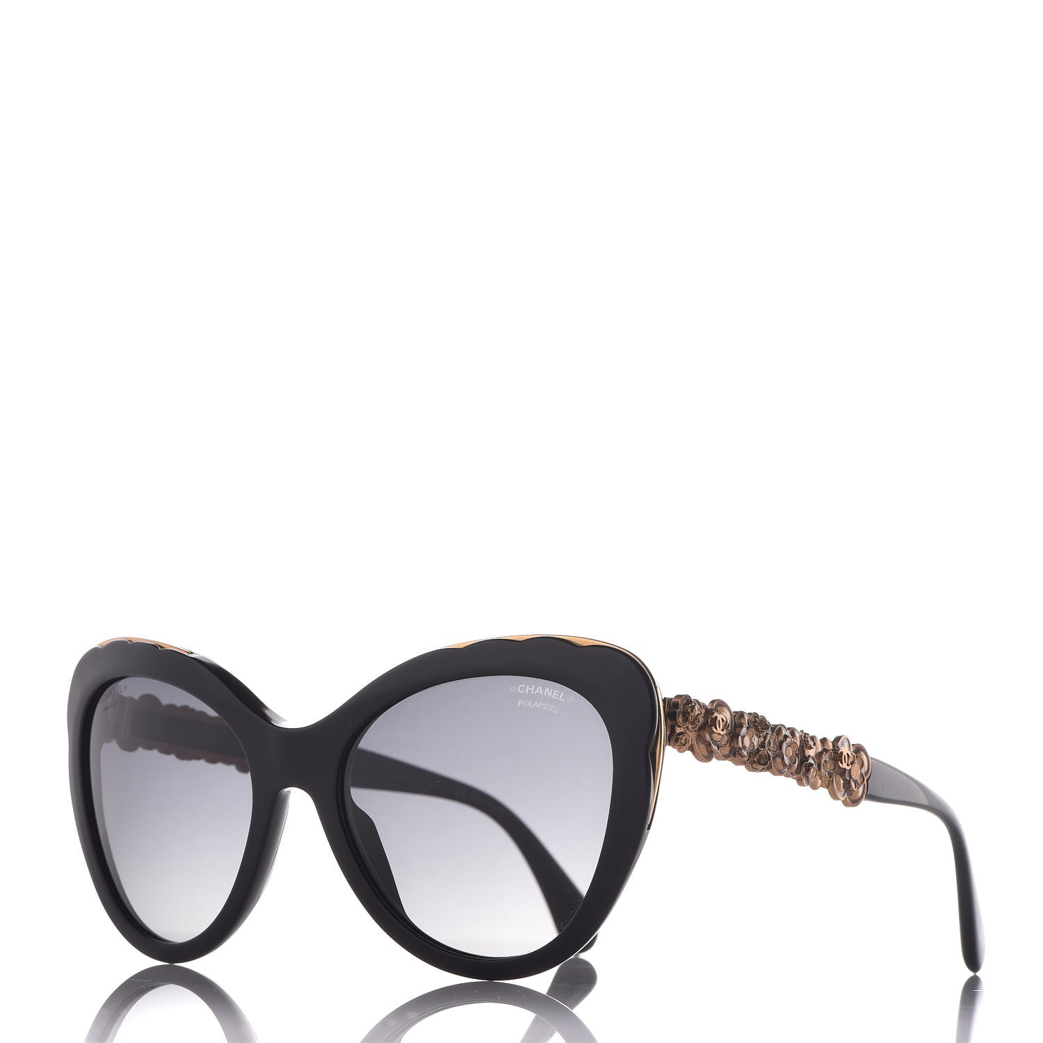 CHANEL Polarized Bijou Cat Eye Sunglasses 5354 Black 351346 