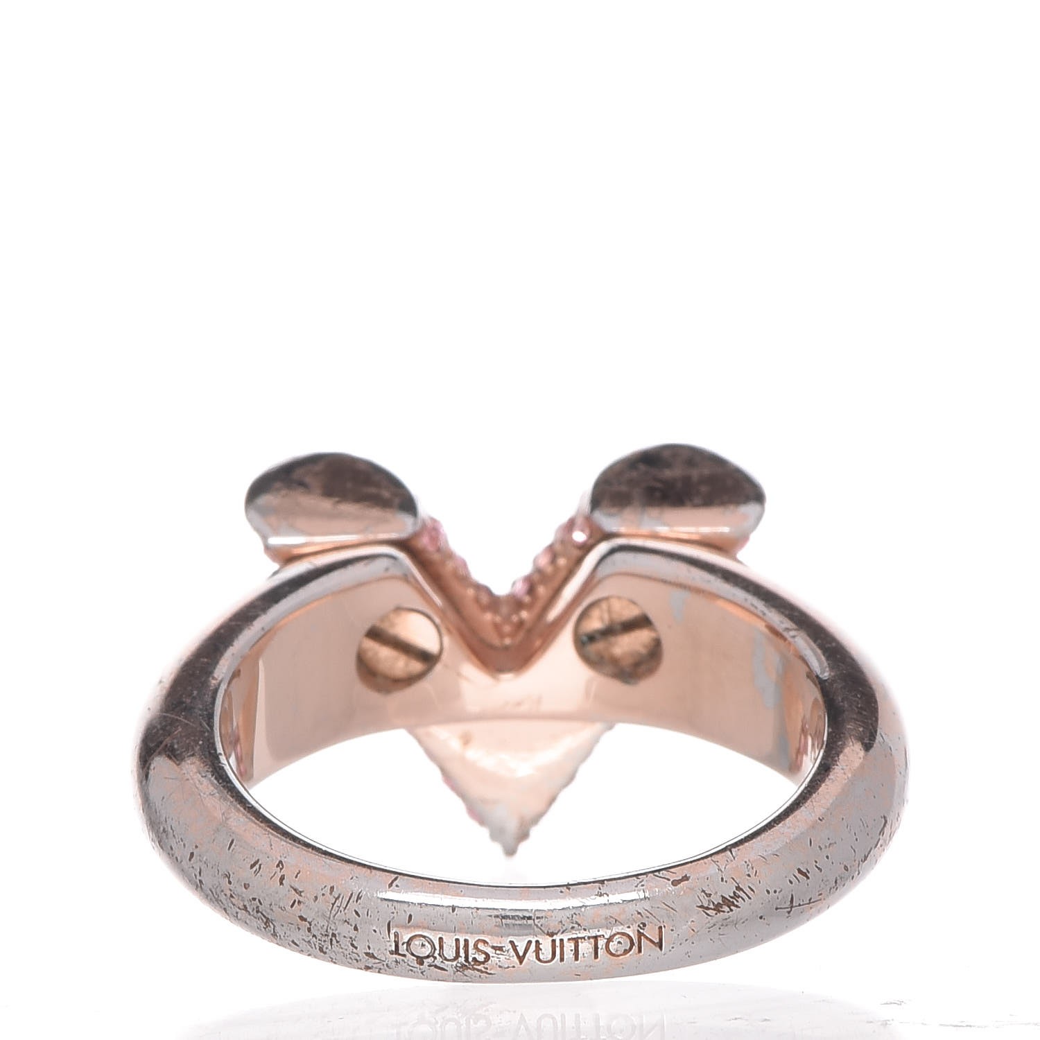 louis vuitton phone ring flower strass LOUIS VUITTON Crystal Essential V Strass Ring S 8 Pink Gold 333333
