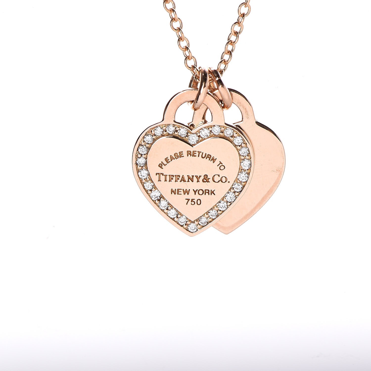 Tiffany 18k Rose Gold Diamond Mini Return To Tiffany Double Heart Tag