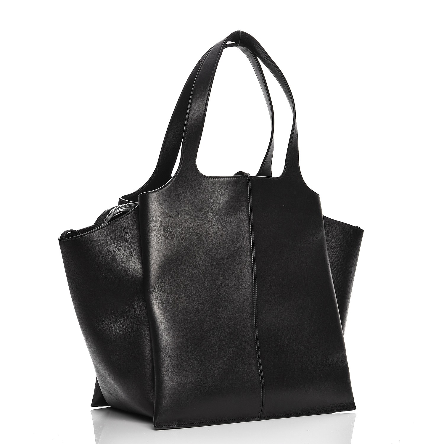 CELINE Supple Natural Calfskin Vertical Tri-Fold Bag Black 212525